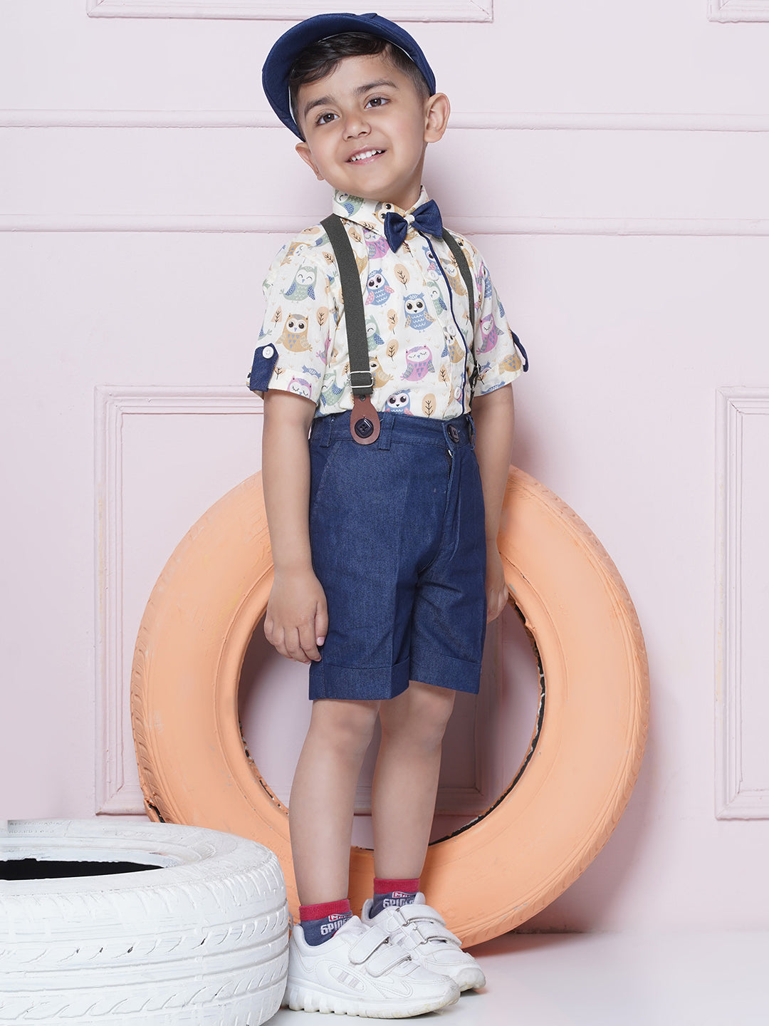 Kids Boys Blue Printed Cotton Dungaree - AJ Dezines