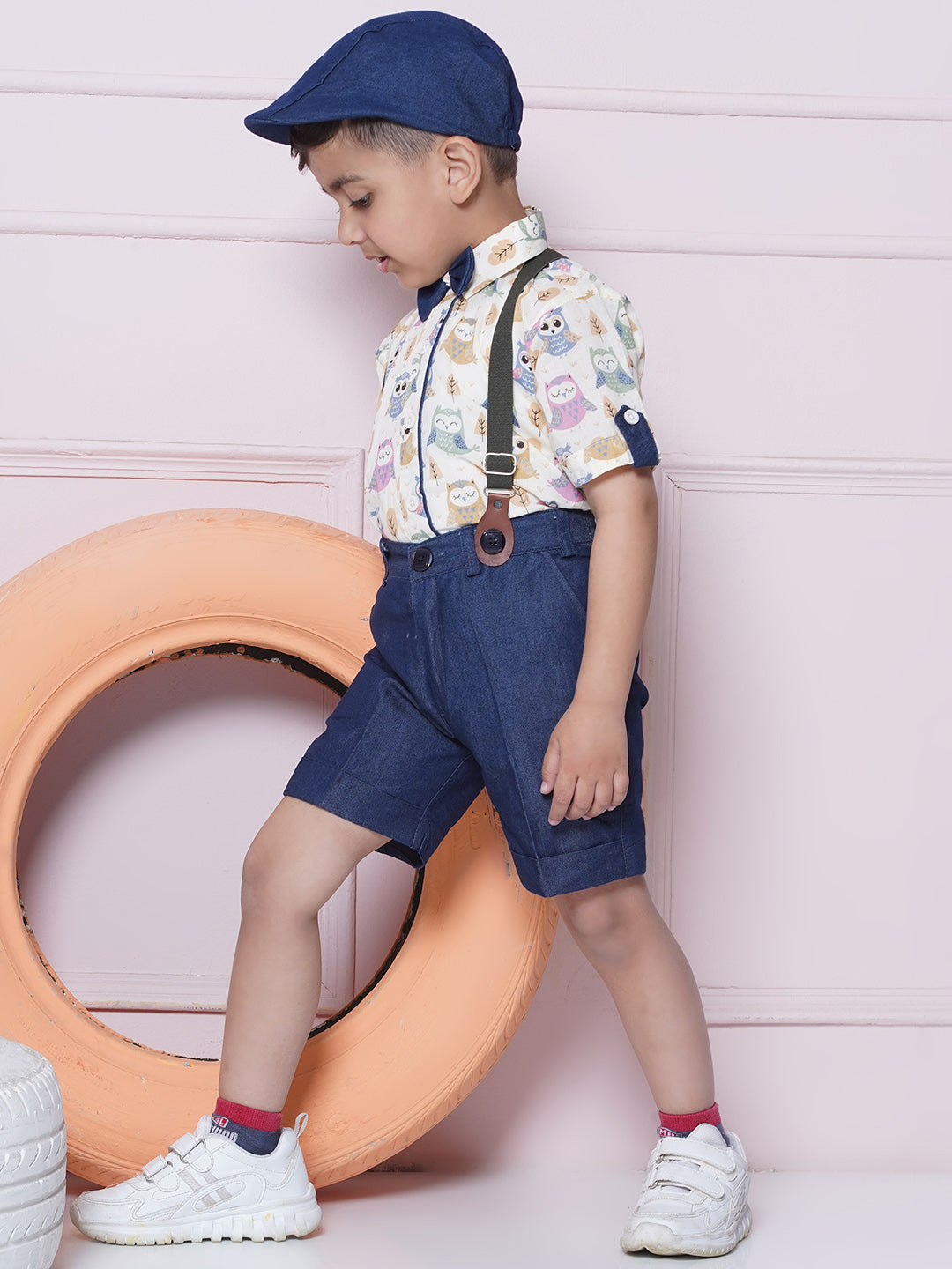 Kids Boys Blue Printed Cotton Dungaree - AJ Dezines