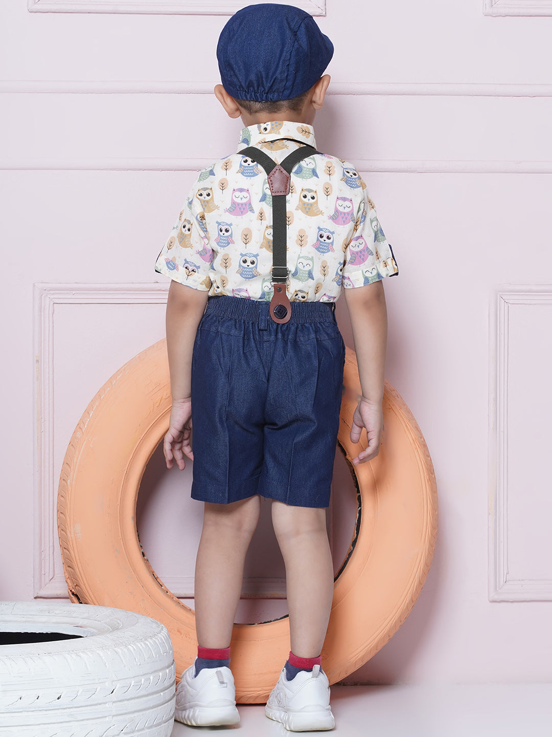 Kids Boys Blue Printed Cotton Dungaree - AJ Dezines