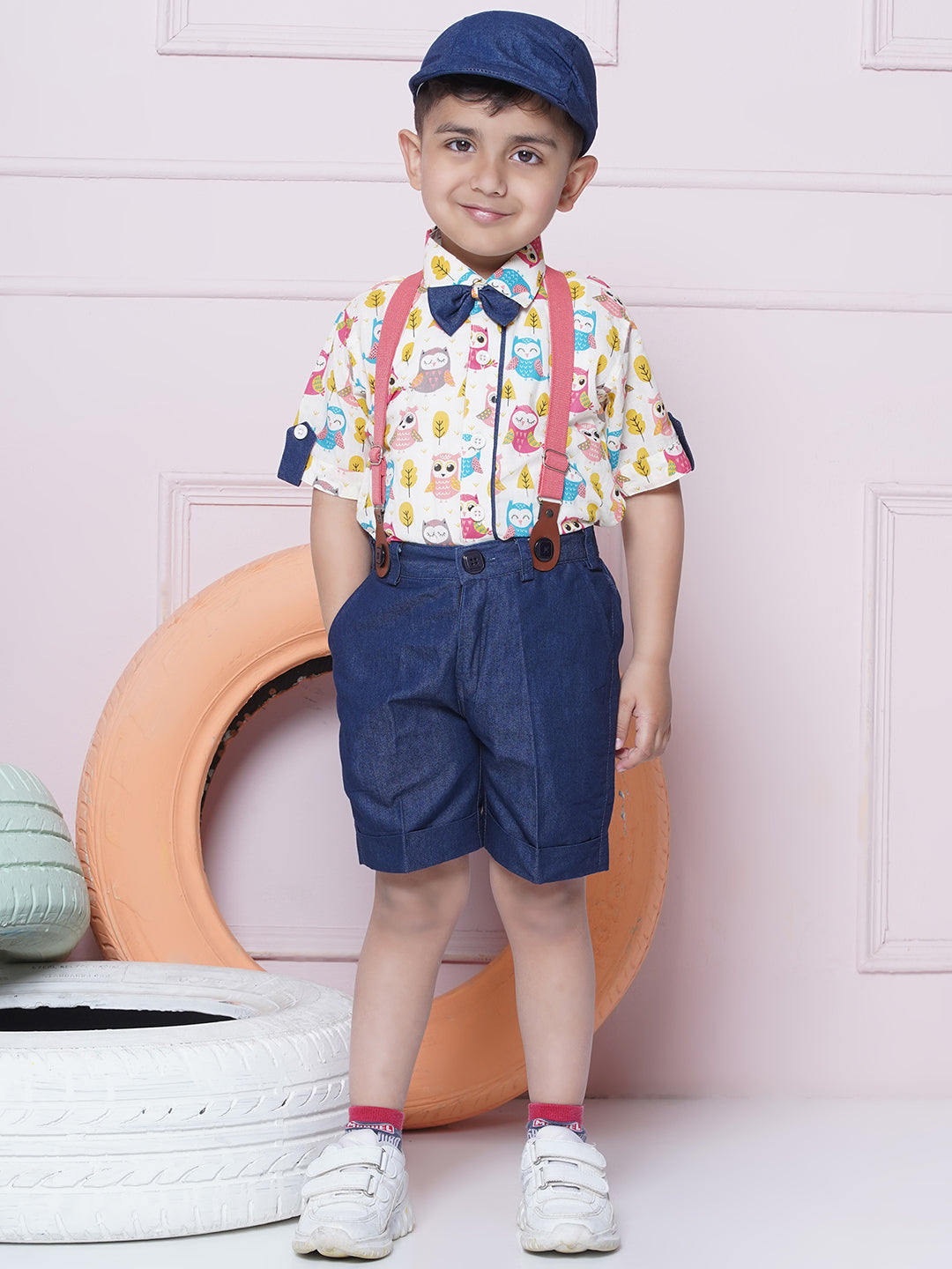 Kids Boys Pink Printed Cotton Dungaree - AJ Dezines