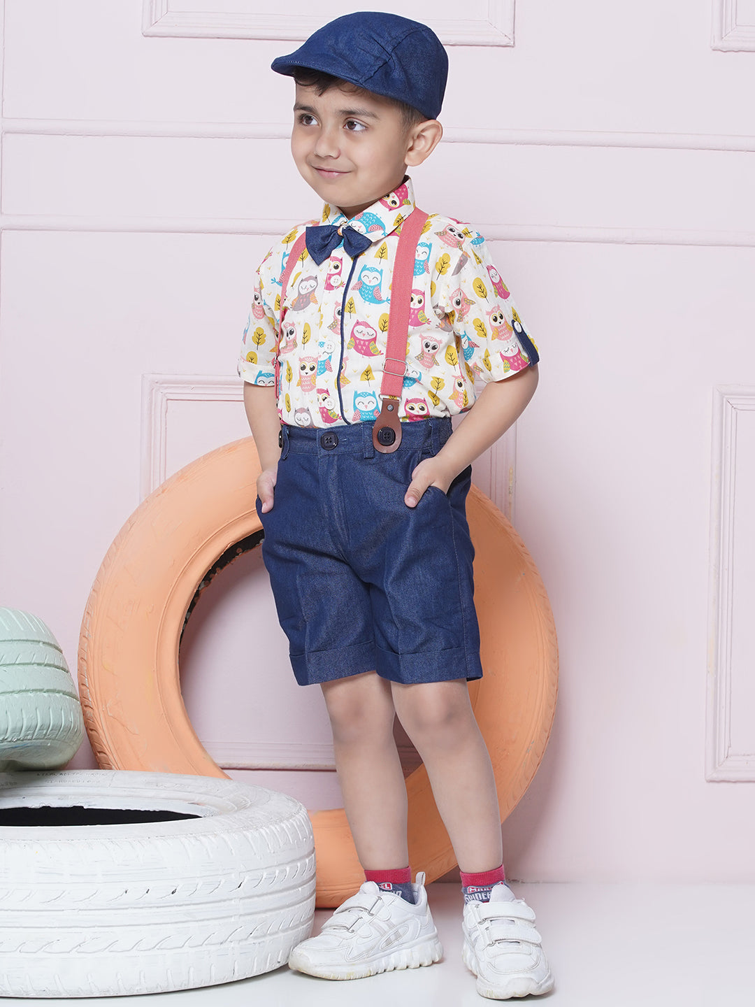 Kids Boys Pink Printed Cotton Dungaree - AJ Dezines