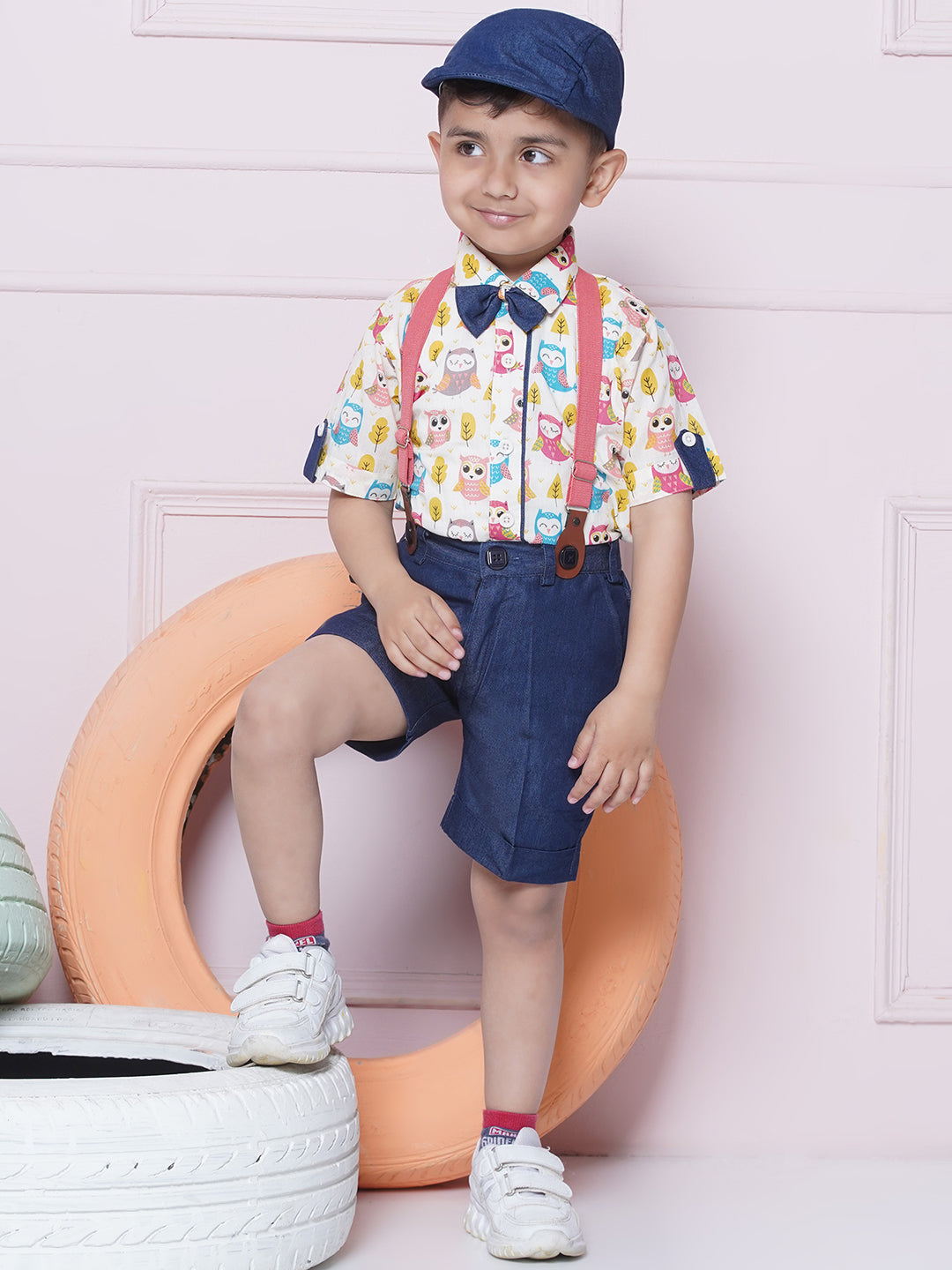Kids Boys Pink Printed Cotton Dungaree - AJ Dezines