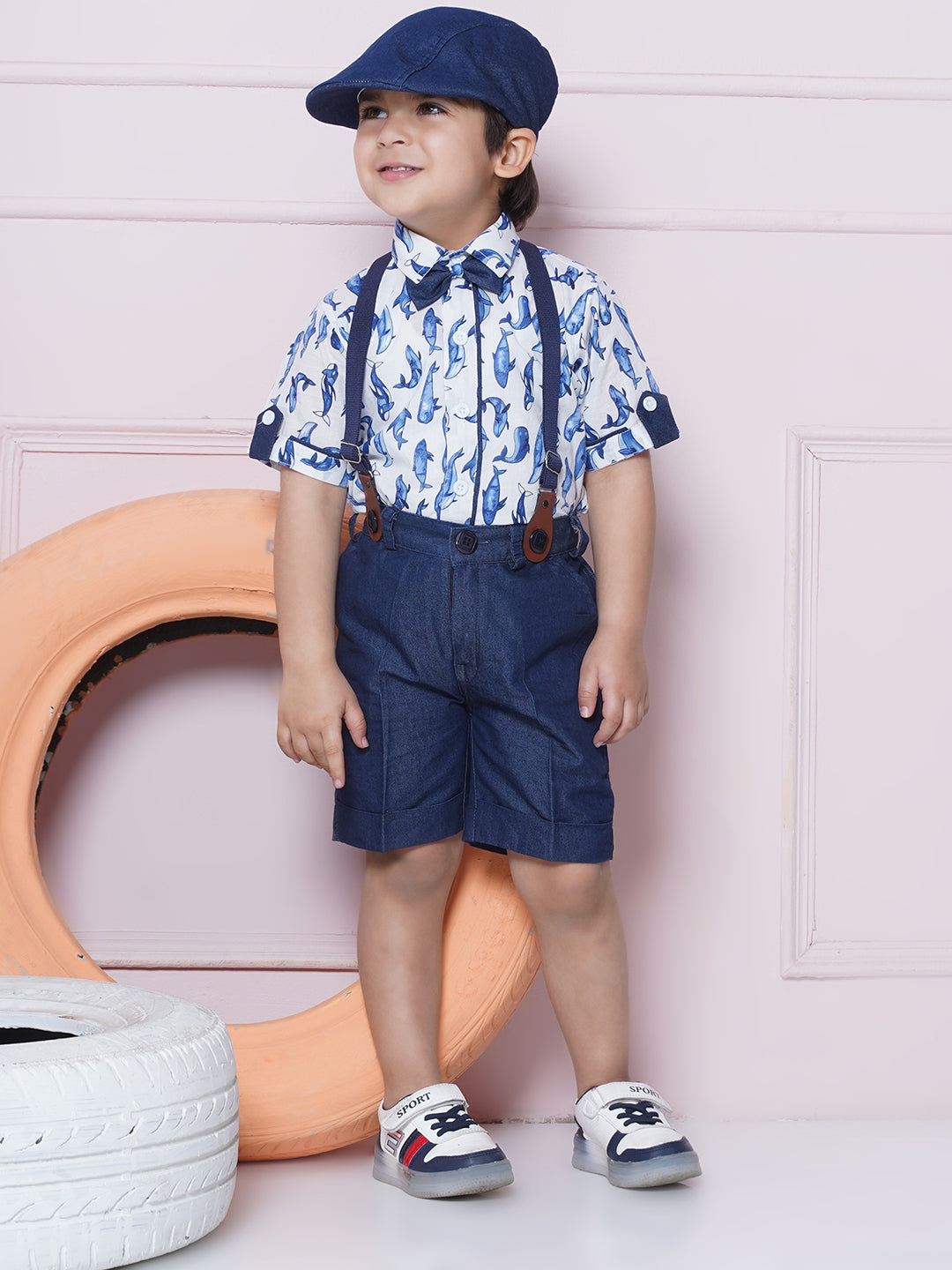 Kids Boys White Printed Cotton Dungaree - AJ Dezines