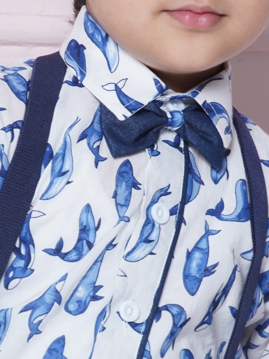 Kids Boys White Printed Cotton Dungaree - AJ Dezines