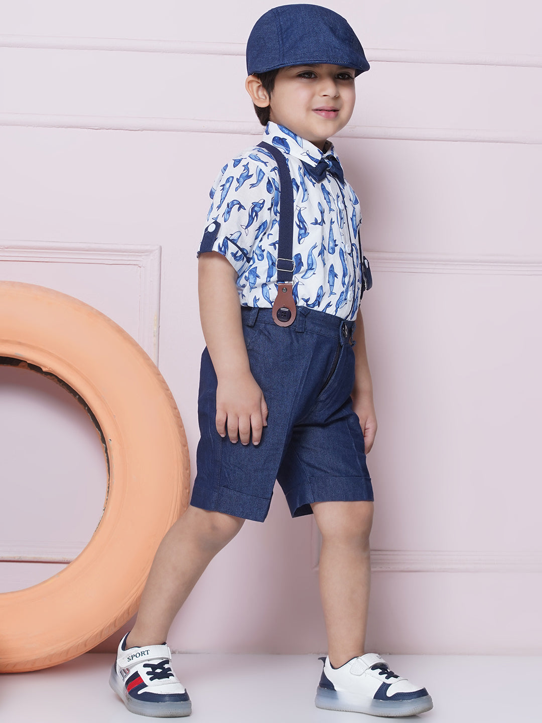 Kids Boys White Printed Cotton Dungaree - AJ Dezines