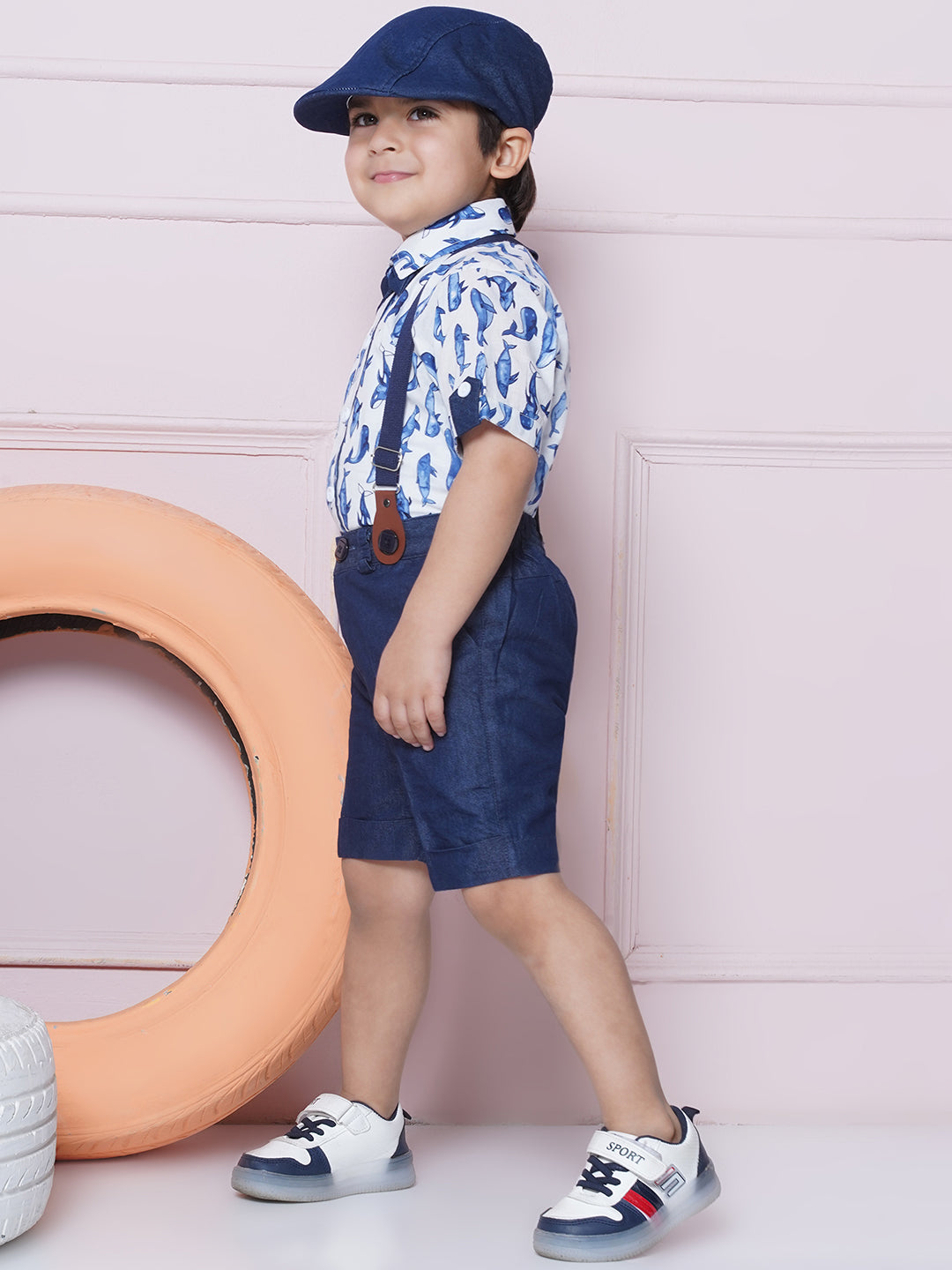 Kids Boys White Printed Cotton Dungaree - AJ Dezines
