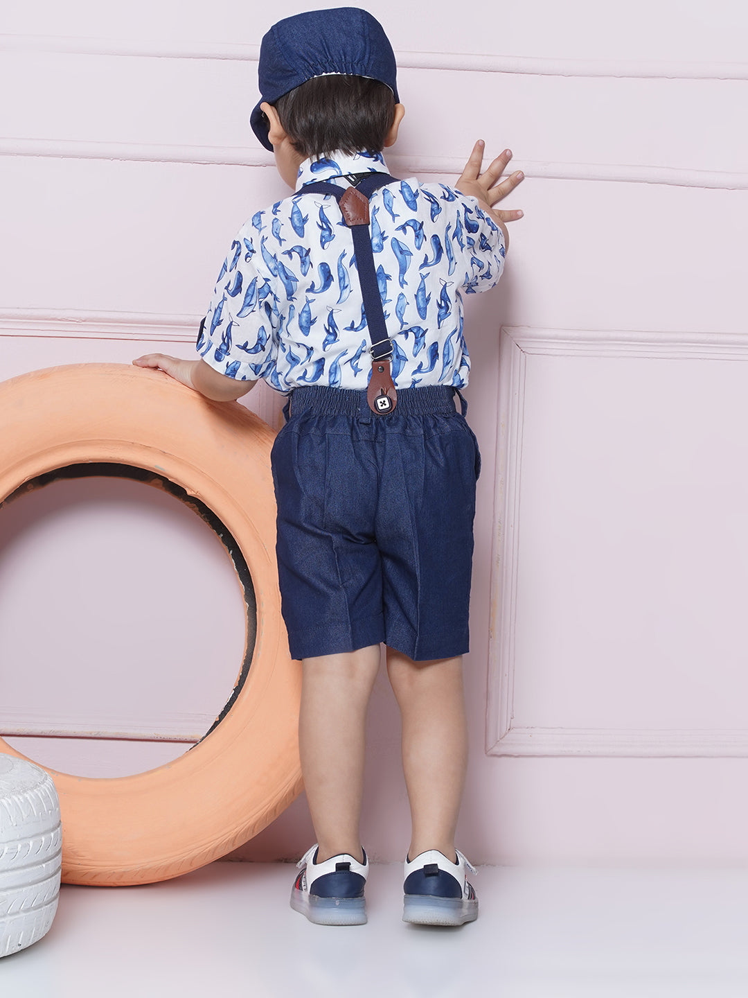 Kids Boys White Printed Cotton Dungaree - AJ Dezines