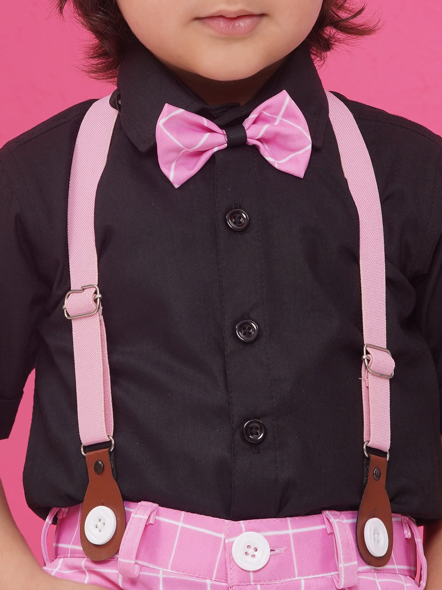 Pink Cotton Blend Dungaree with Suspenders and Cap for Boys - AJ Dezines