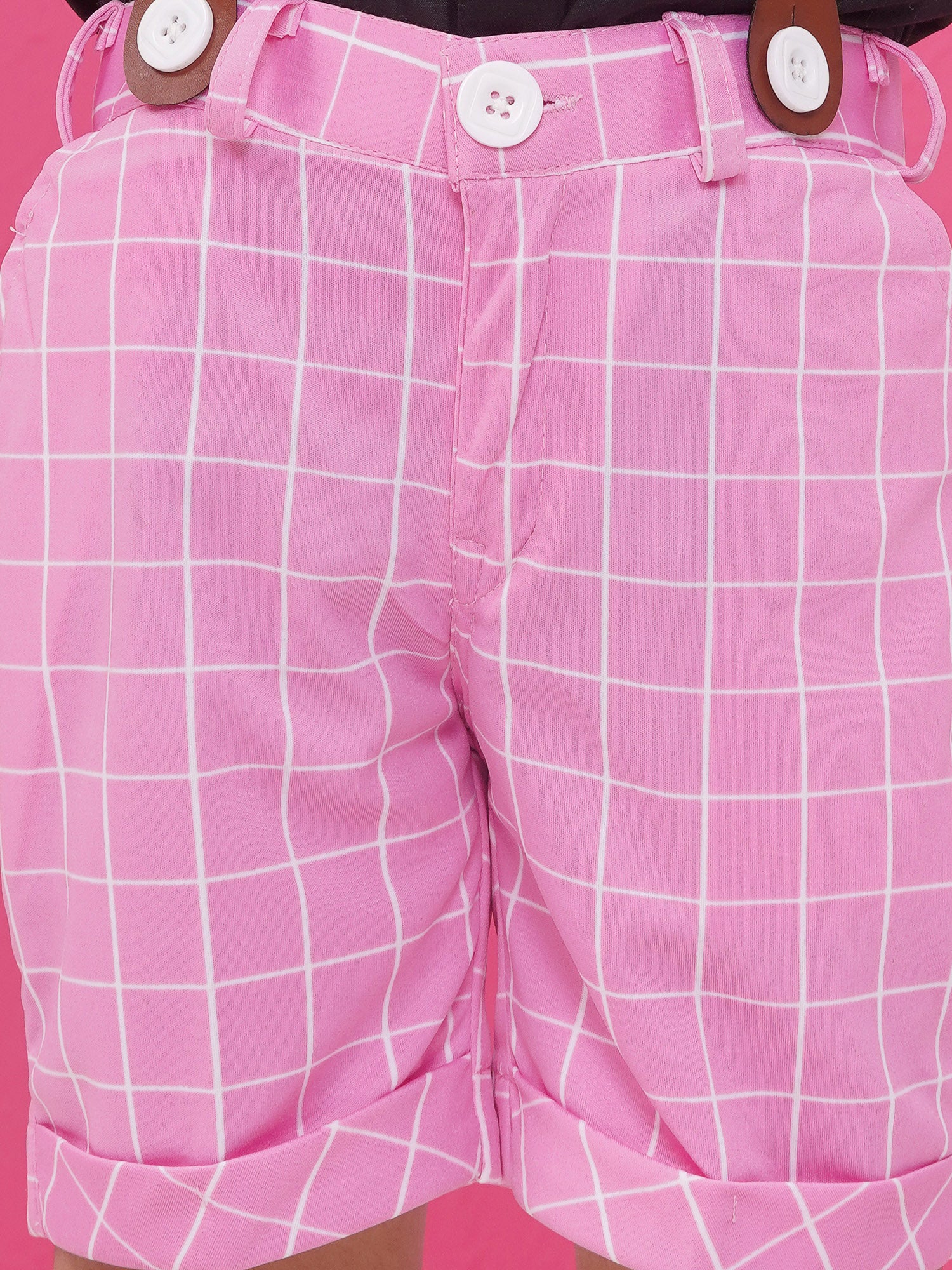 Pink Cotton Blend Dungaree with Suspenders and Cap for Boys - AJ Dezines