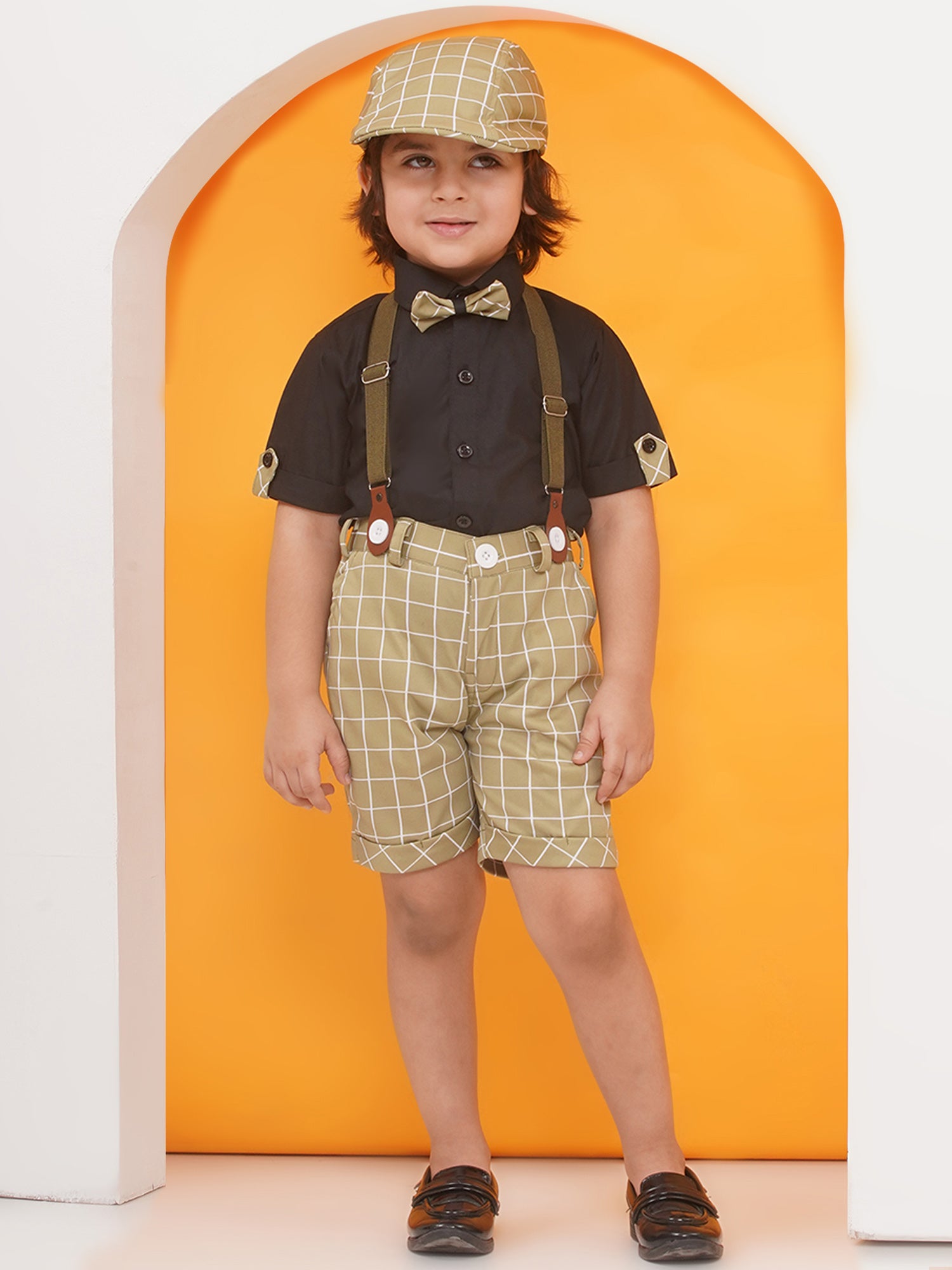 Pista Cotton Blend Dungaree with Suspenders and Cap for Boys - AJ Dezines