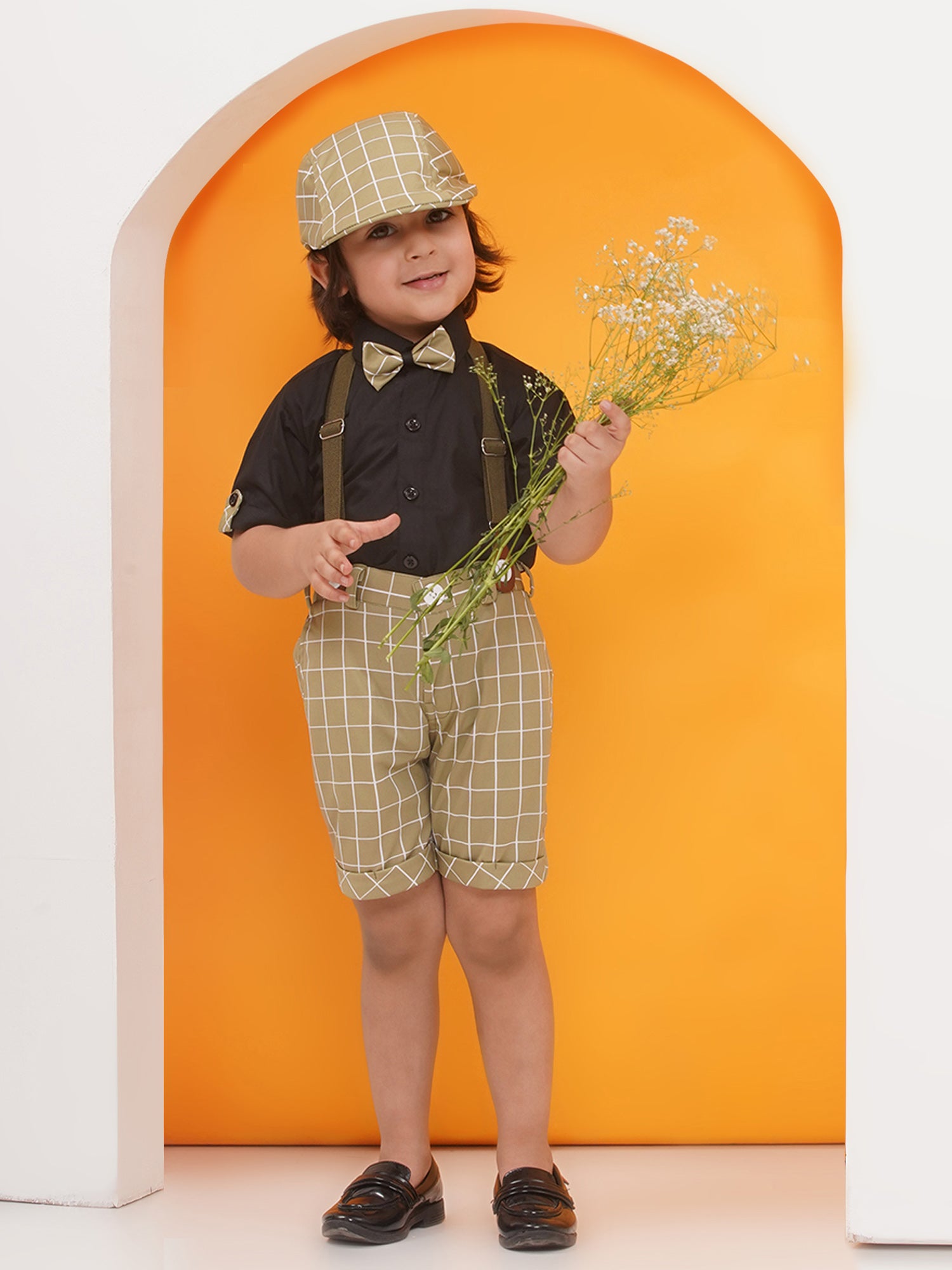 Pista Cotton Blend Dungaree with Suspenders and Cap for Boys - AJ Dezines