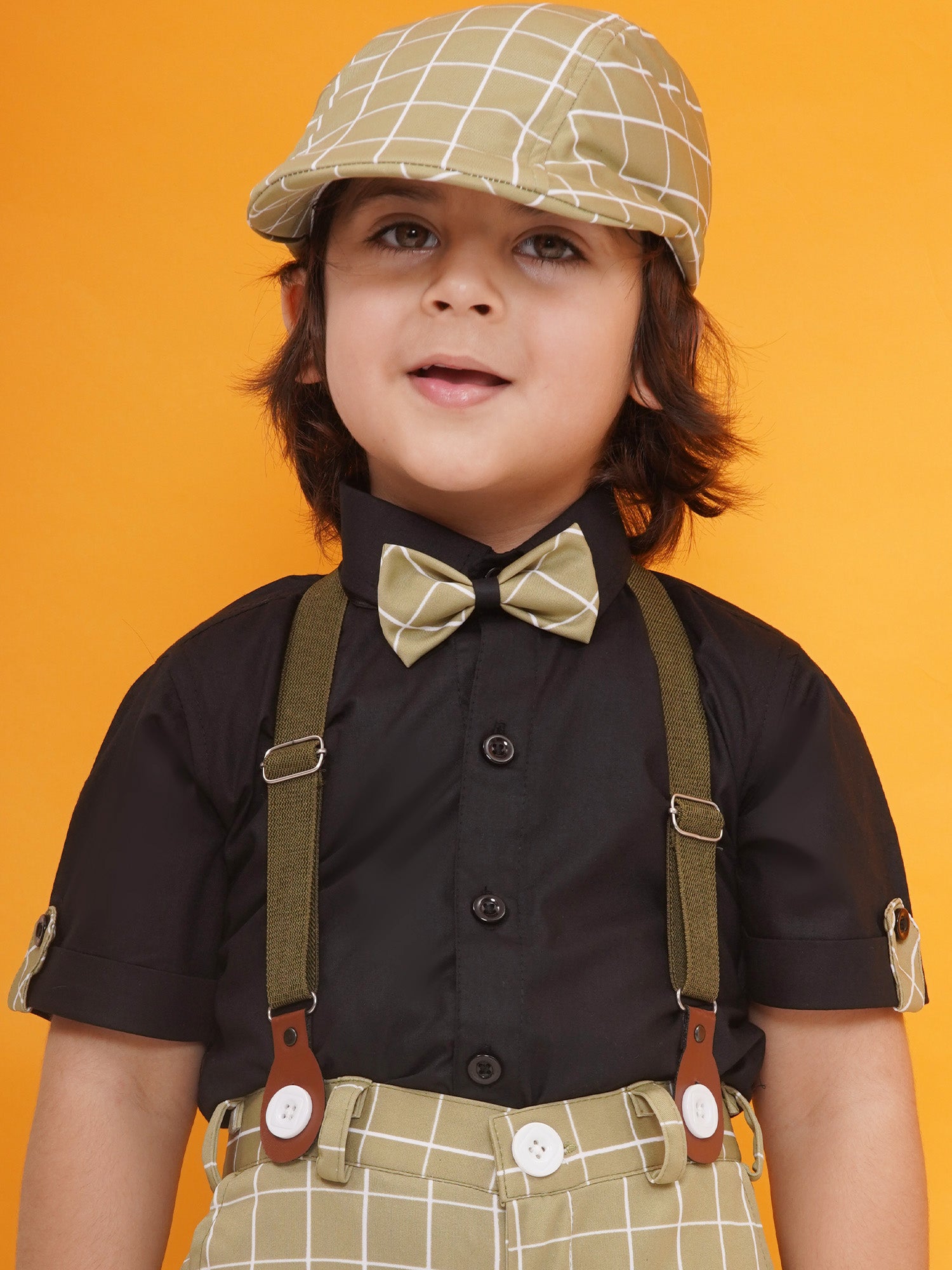 Pista Cotton Blend Dungaree with Suspenders and Cap for Boys - AJ Dezines