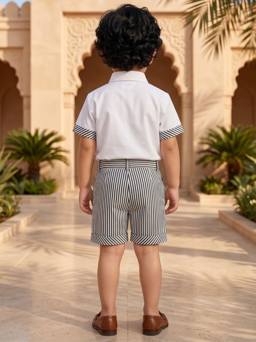 AJ Dezines Black and White Stripes Cotton Shirt and Shorts For Boys