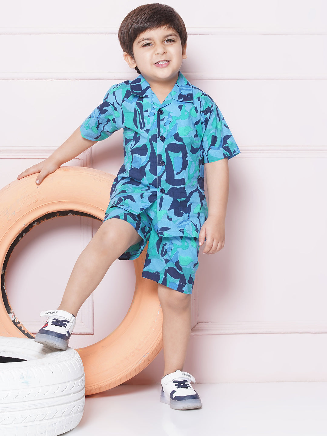 Kids Boys BLUE Abstract Print Cotton CO-Ords Set - AJ Dezines