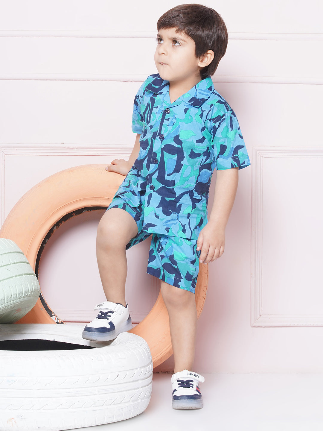 Kids Boys BLUE Abstract Print Cotton CO-Ords Set - AJ Dezines