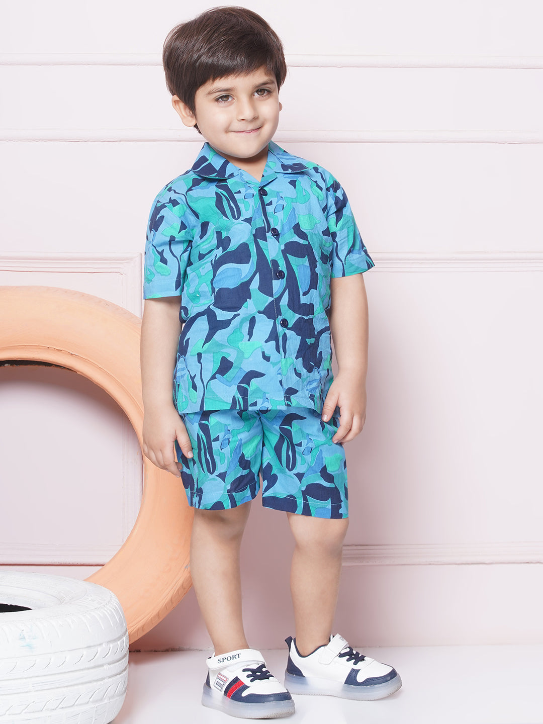 Kids Boys BLUE Abstract Print Cotton CO-Ords Set - AJ Dezines