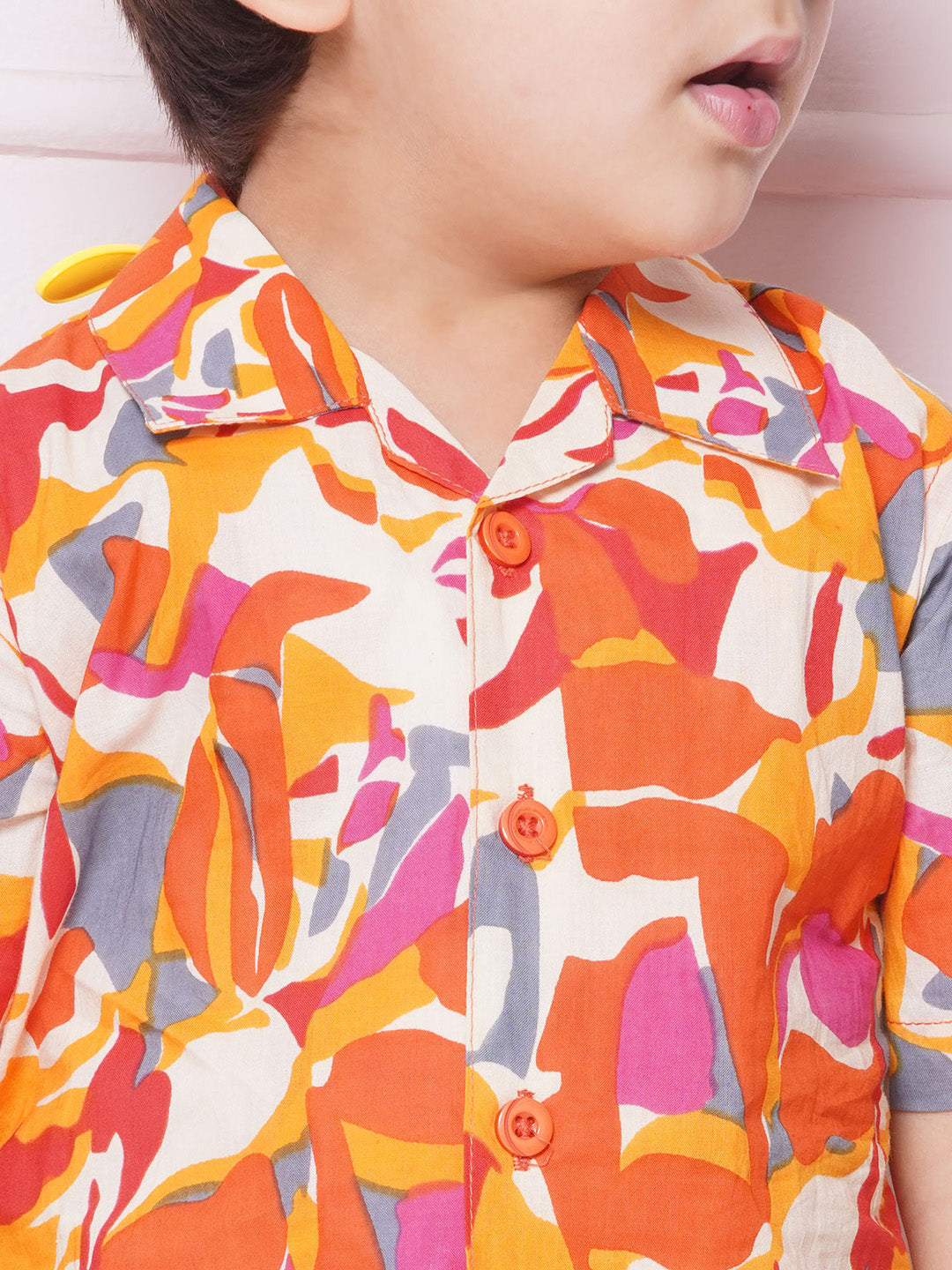 Kids Boys Orange Abstract Print Cotton CO-Ords Set - AJ Dezines