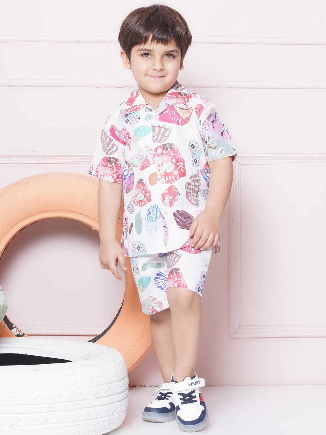 Boys Pure Cotton shirts with Shorts and Girls Crop Top With Trousers & Jacket Sibling Co Ords sets-Pink - AJ Dezines