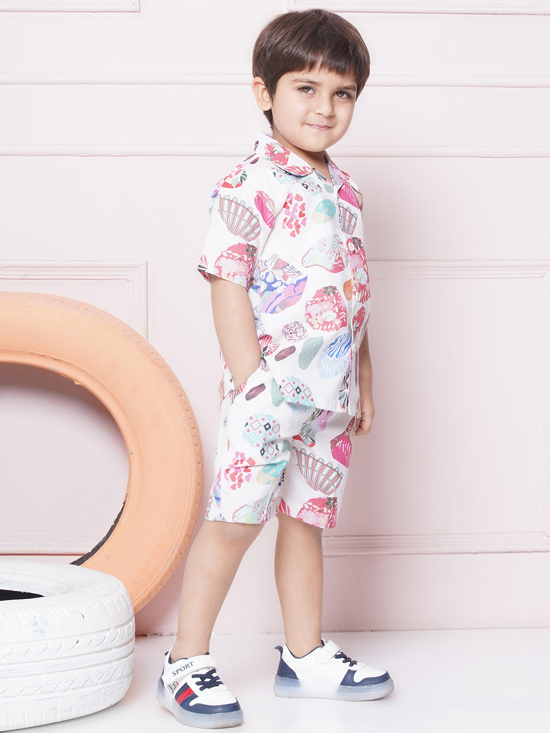 Boys Pure Cotton shirts with Shorts and Girls Crop Top With Trousers & Jacket Sibling Co Ords sets-Pink - AJ Dezines