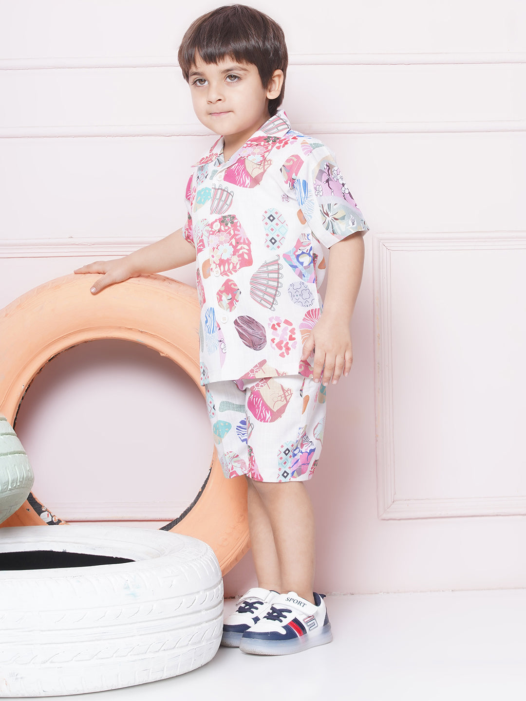 Boys Pure Cotton shirts with Shorts and Girls Crop Top With Trousers & Jacket Sibling Co Ords sets-Pink - AJ Dezines