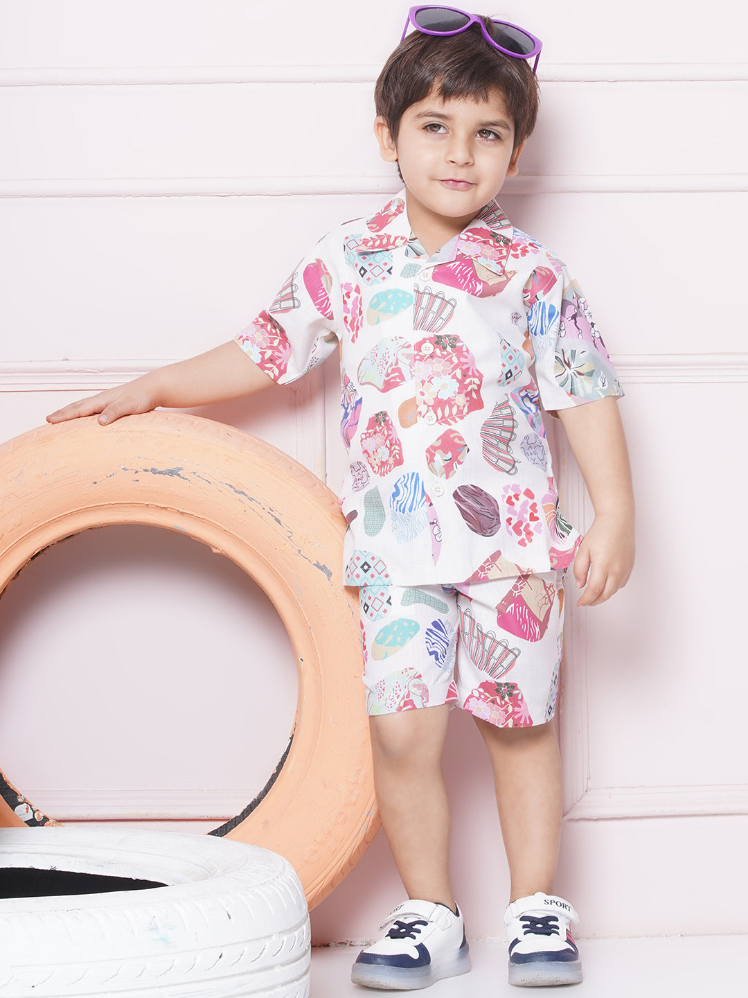 Kids Boys CreamPrinted Cotton CO-Ords Set - AJ Dezines