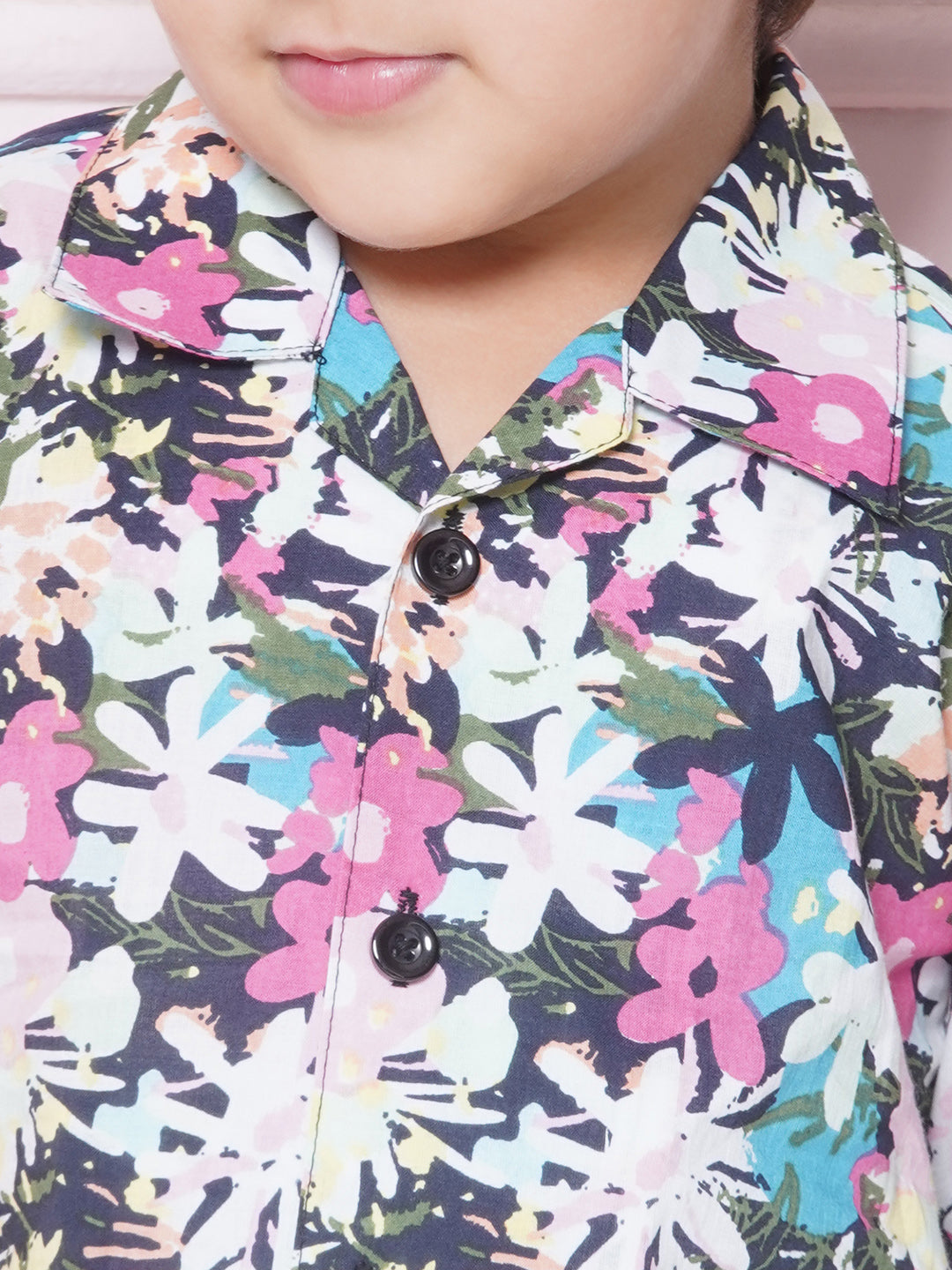 Kids Boys Green Floral Print Cotton CO-Ords Set - AJ Dezines