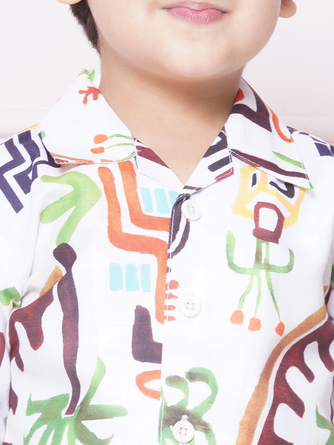 Kids Boys White Tropical Print Cotton CO-Ords Set - AJ Dezines