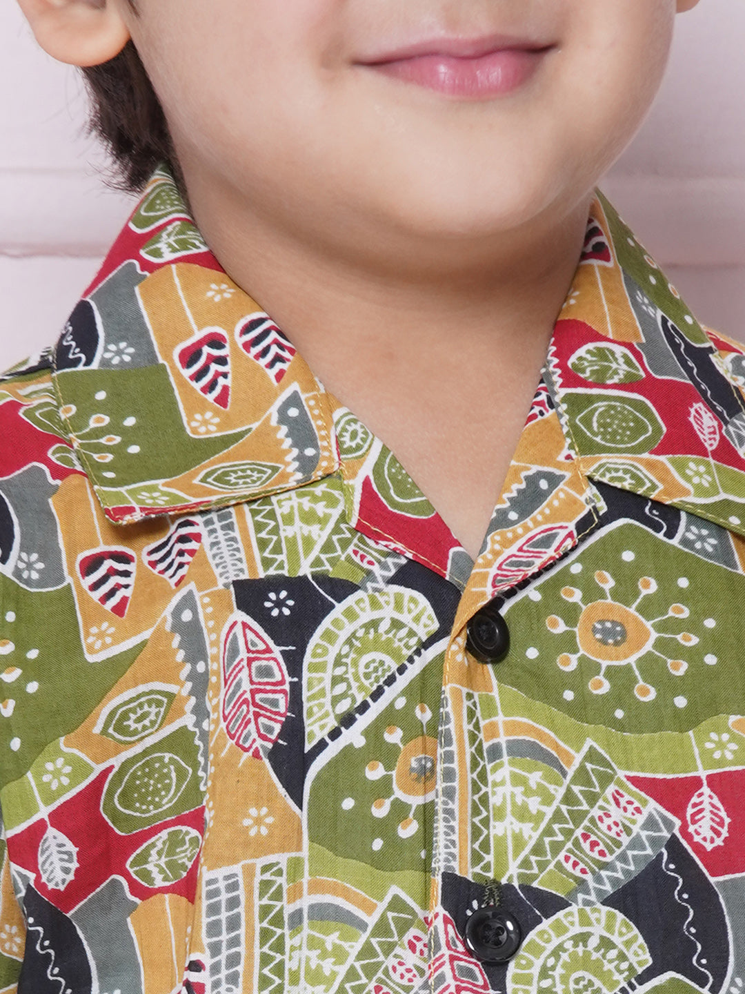 Kids Boys Green Floral Print Cotton CO-Ords Set - AJ Dezines