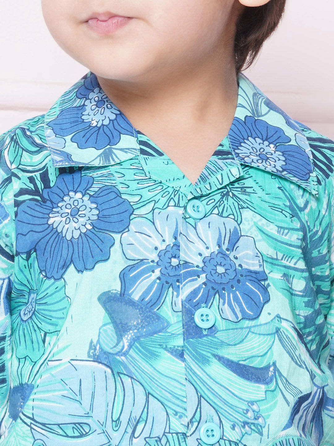 Kids Boys BLUE Floral Print Cotton CO-Ords Set - AJ Dezines