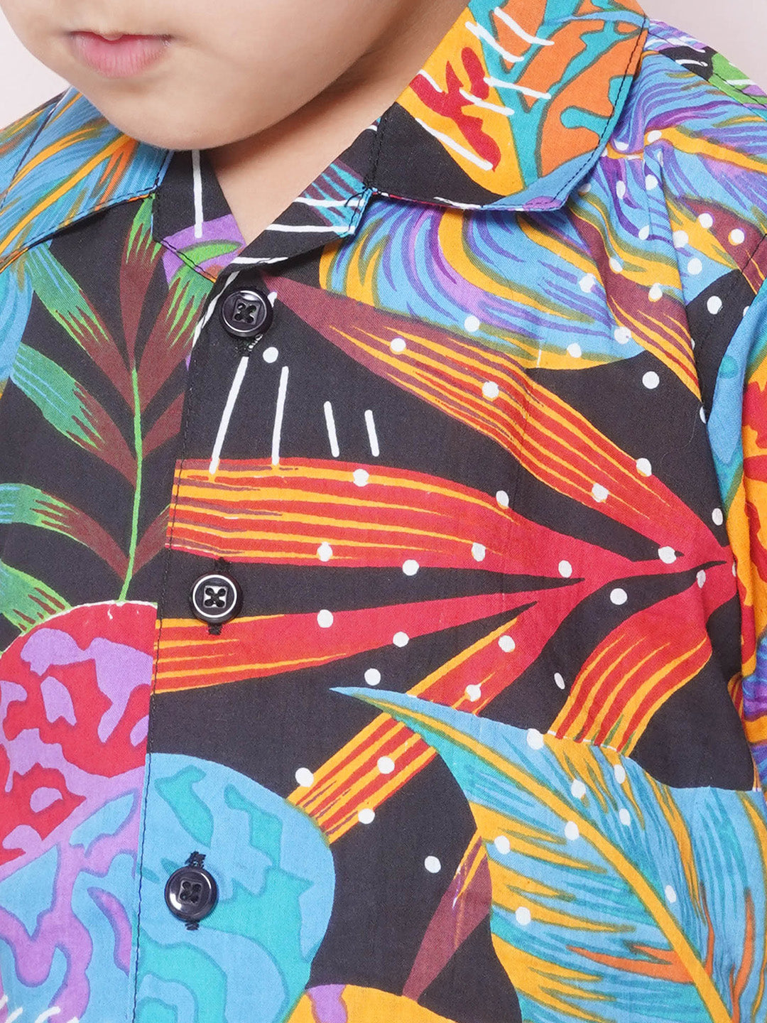 Kids Boys Black Tropical Print Cotton CO-Ords Set - AJ Dezines