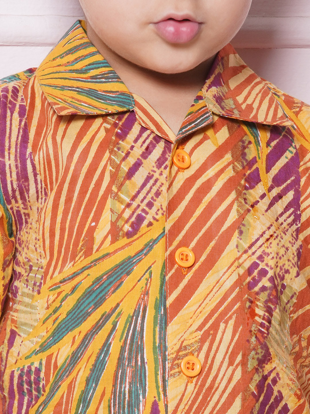 Kids Boys Mustard Tropical Print Cotton CO-Ords Set - AJ Dezines