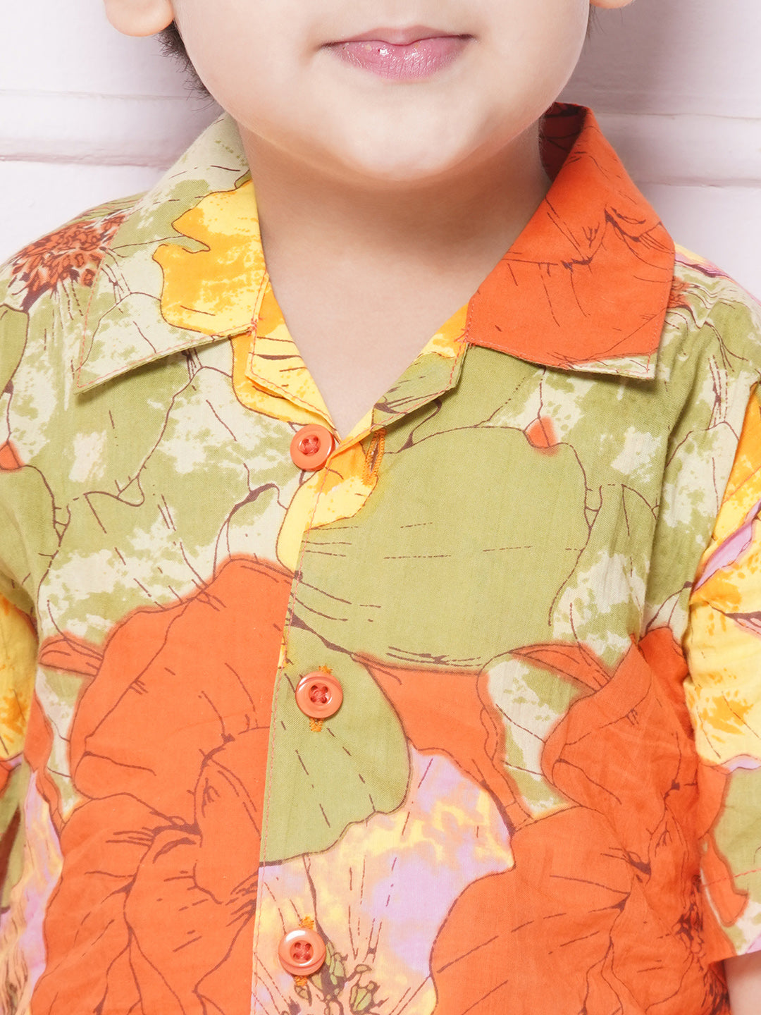 Kids Boys Red Floral Print Cotton CO-Ords Set - AJ Dezines