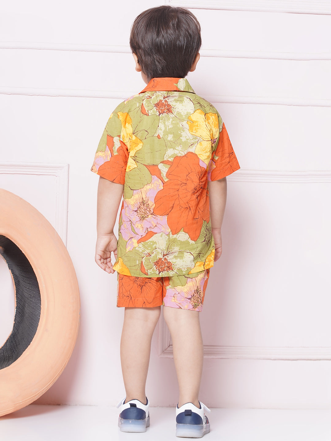 Kids Boys Red Floral Print Cotton CO-Ords Set - AJ Dezines