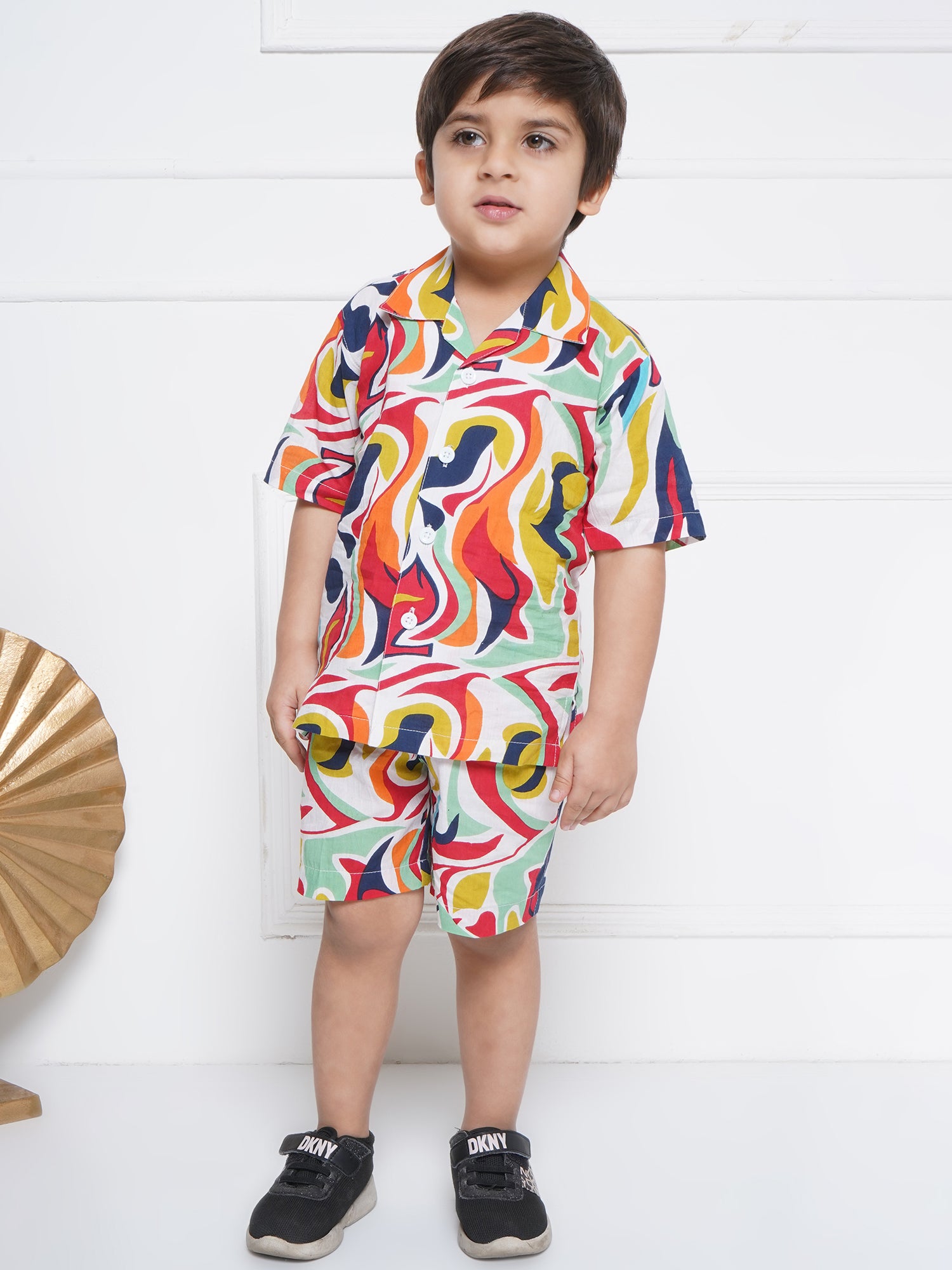 Kids Boys Blue Abstract Print Cotton CO-Ords Set - AJ Dezines