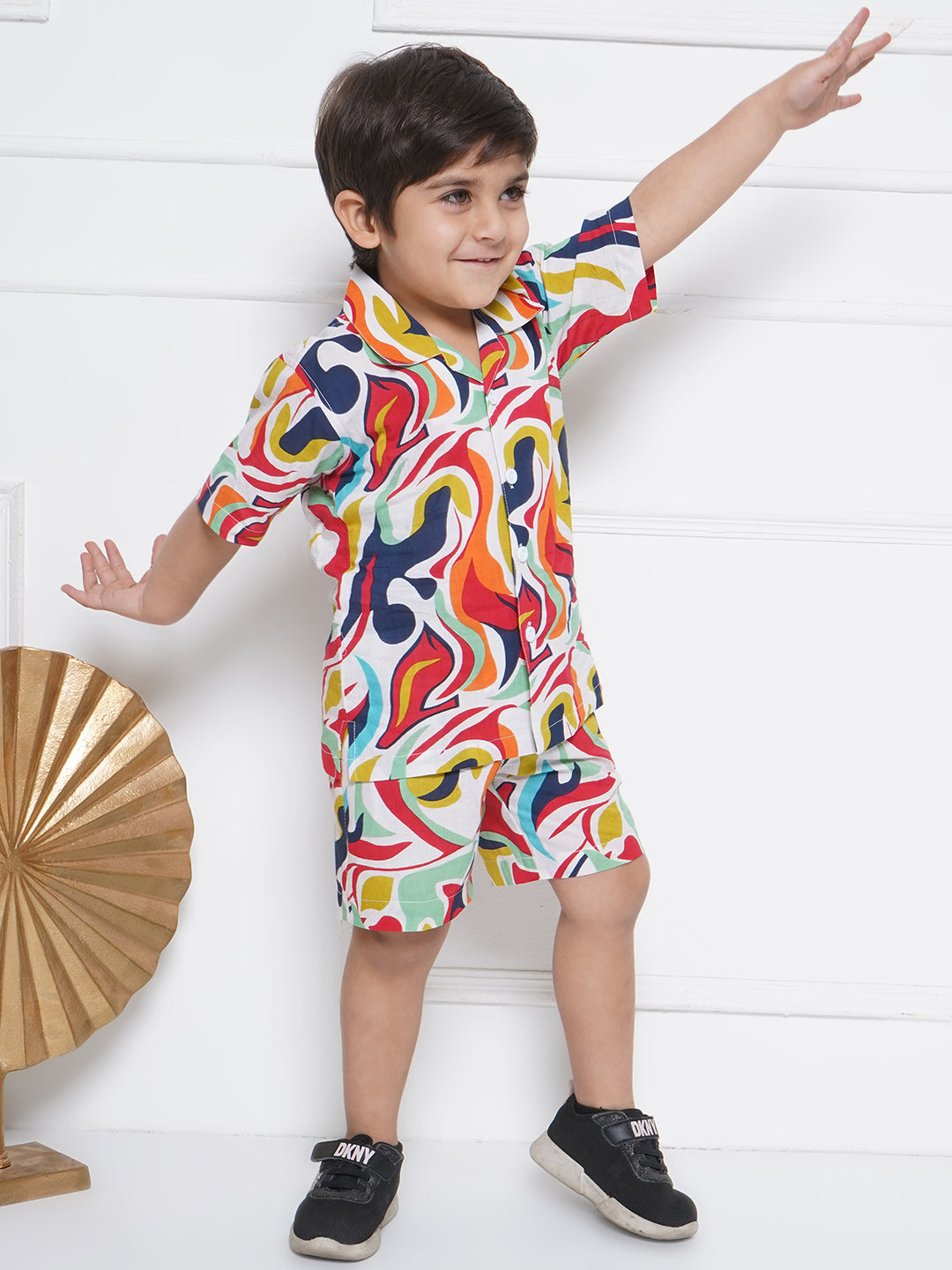 Kids Boys Blue Abstract Print Cotton CO-Ords Set - AJ Dezines