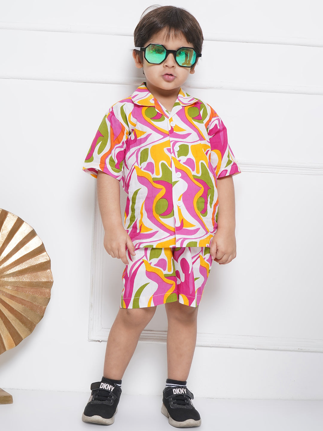 Kids Boys Pink Abstract Print Cotton CO-Ords Set - AJ Dezines