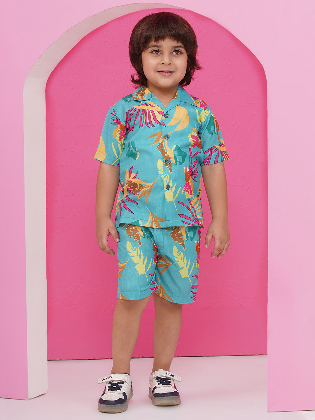 BLUE Pure Cotton Half Sleeves Printed Co-Ords Set for Boys - AJ Dezines