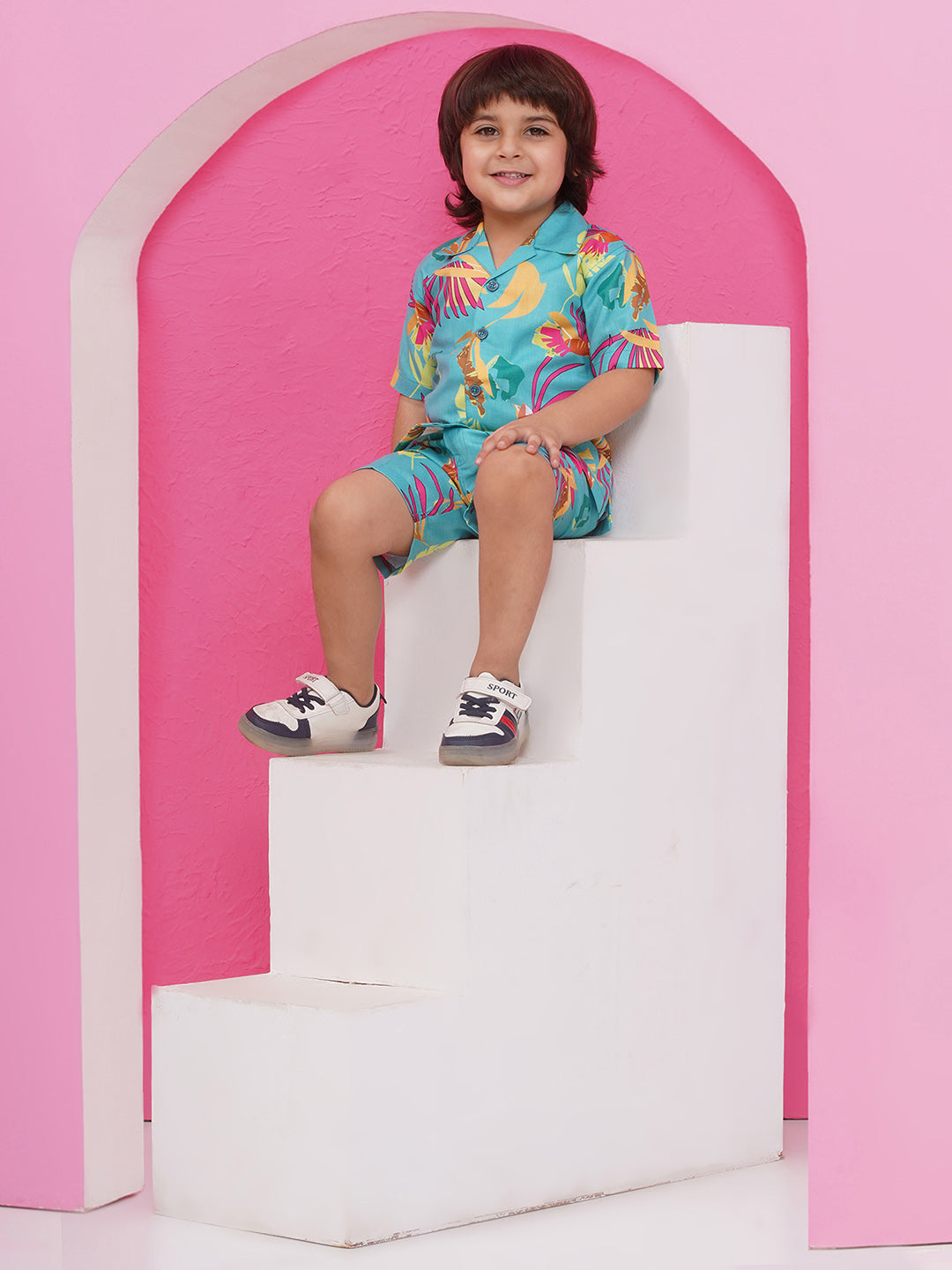 BLUE Pure Cotton Half Sleeves Printed Co-Ords Set for Boys - AJ Dezines