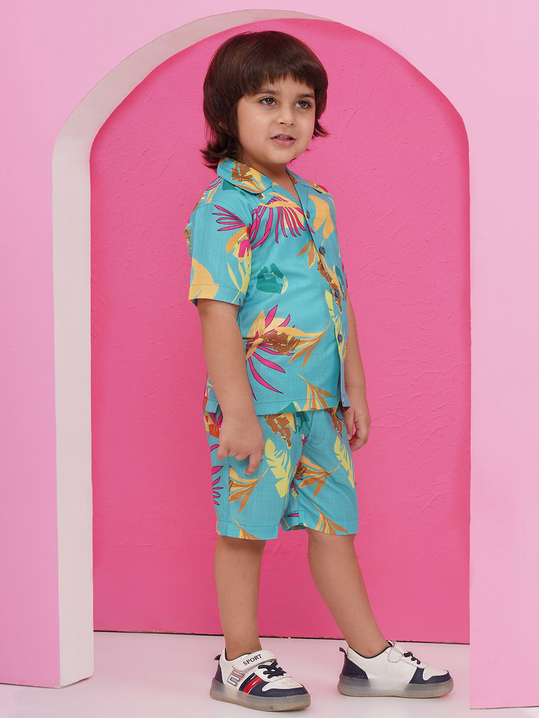 BLUE Pure Cotton Half Sleeves Printed Co-Ords Set for Boys - AJ Dezines