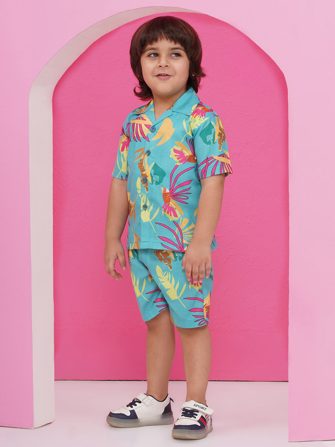 BLUE Pure Cotton Half Sleeves Printed Co-Ords Set for Boys - AJ Dezines
