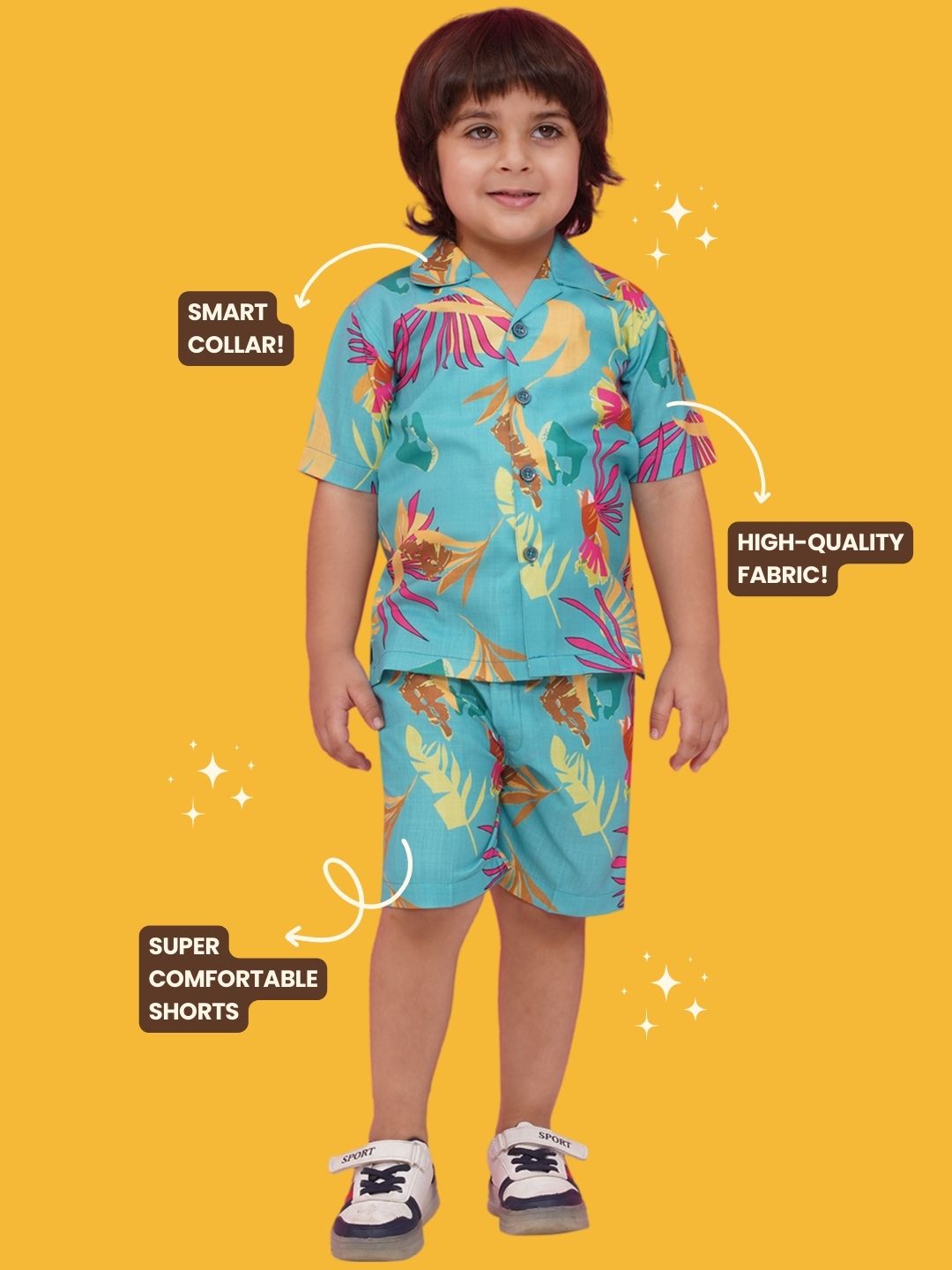 BLUE Pure Cotton Half Sleeves Printed Co-Ords Set for Boys - AJ Dezines