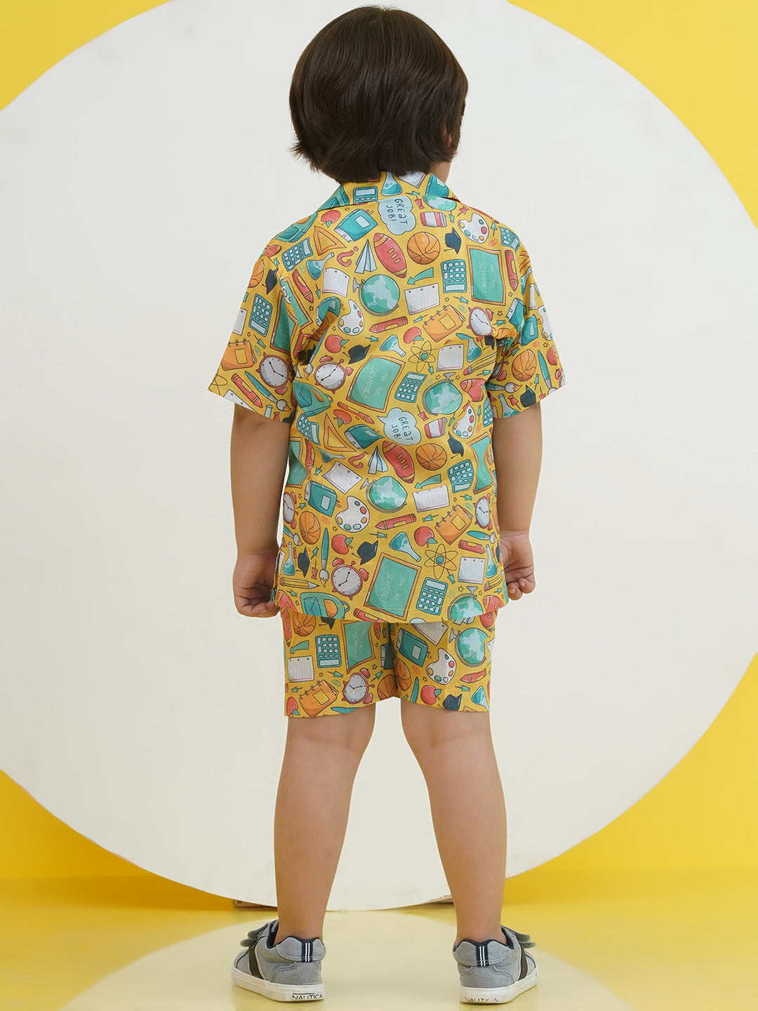 Yellow Cotton Half Sleeves Funky Print Boys Co-Ords for Boys - AJ Dezines