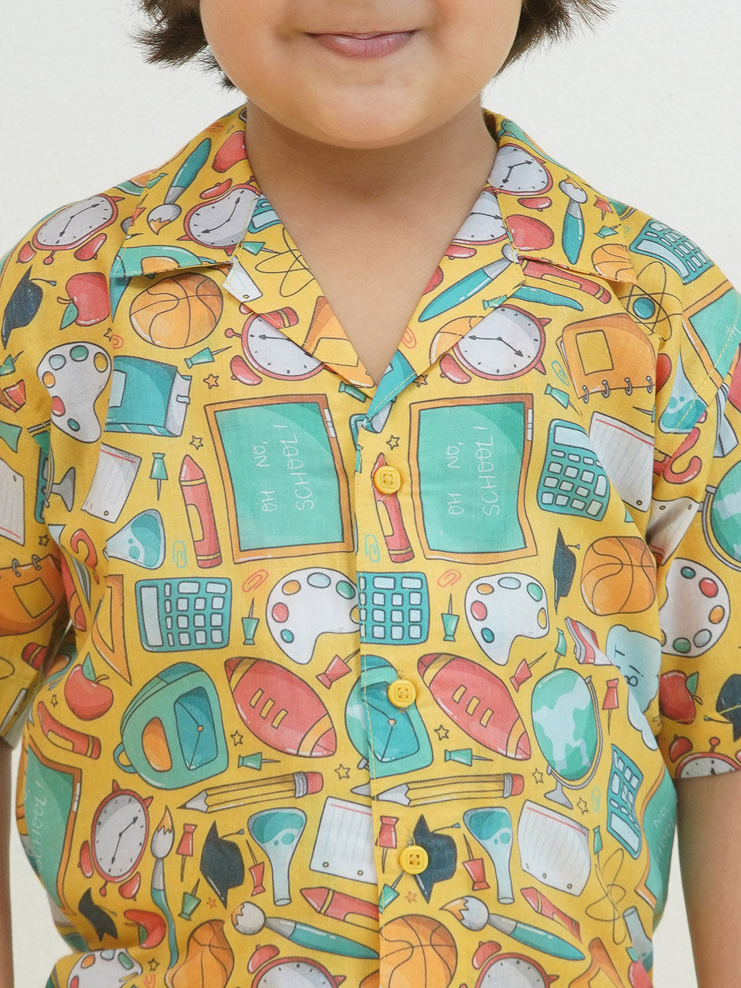 Yellow Cotton Half Sleeves Funky Print Boys Co-Ords for Boys - AJ Dezines