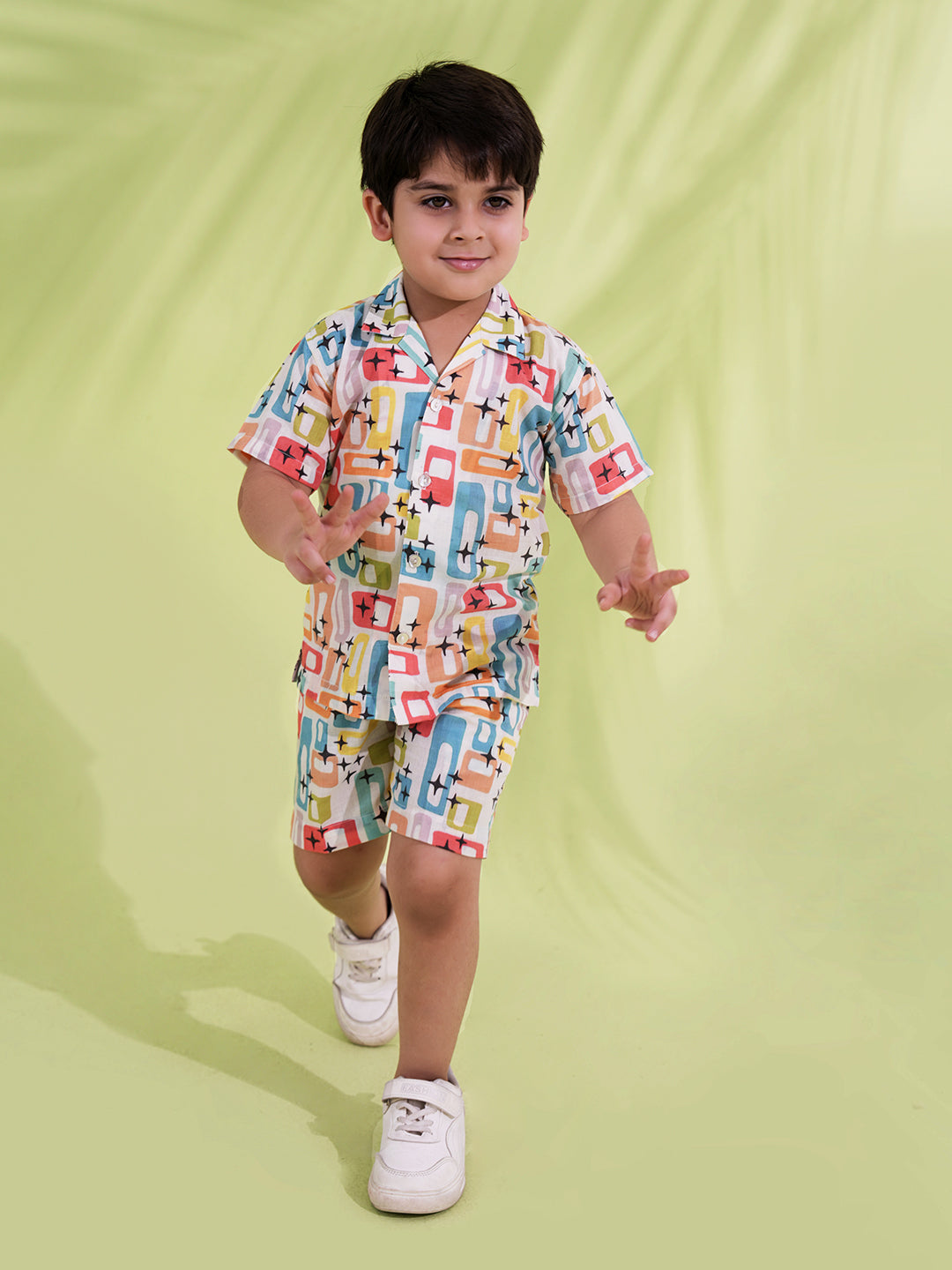Blue Cotton Half Sleeves Multi-Color Printed Boys Co-Ords - AJ Dezines