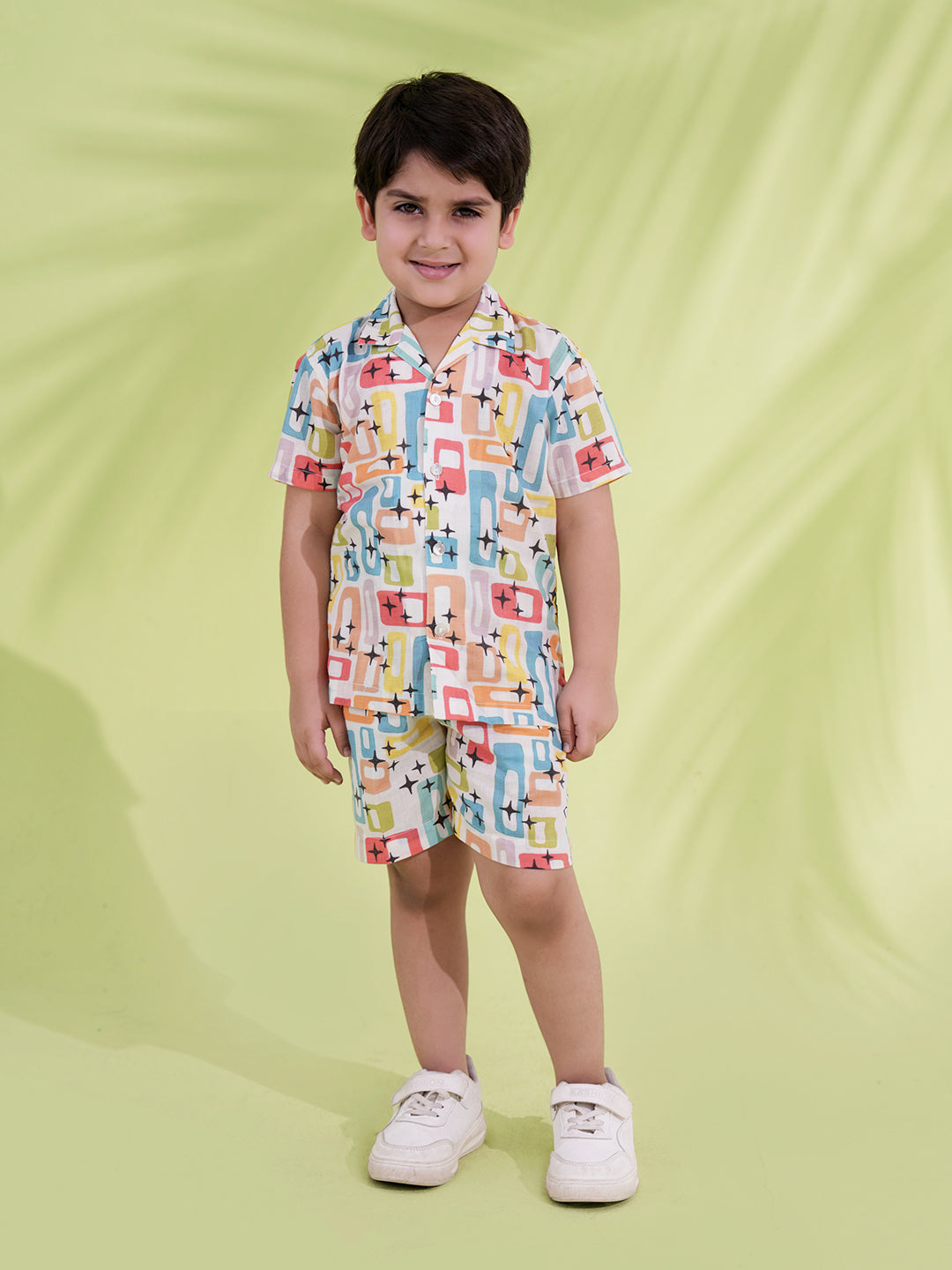 Blue Cotton Half Sleeves Multi-Color Printed Boys Co-Ords - AJ Dezines