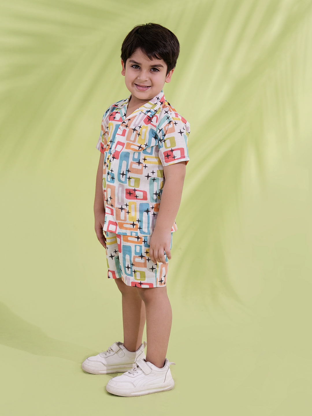 Blue Cotton Half Sleeves Multi-Color Printed Boys Co-Ords - AJ Dezines