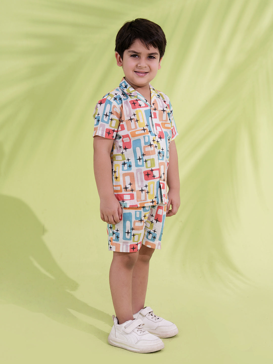 Blue Cotton Half Sleeves Multi-Color Printed Boys Co-Ords - AJ Dezines