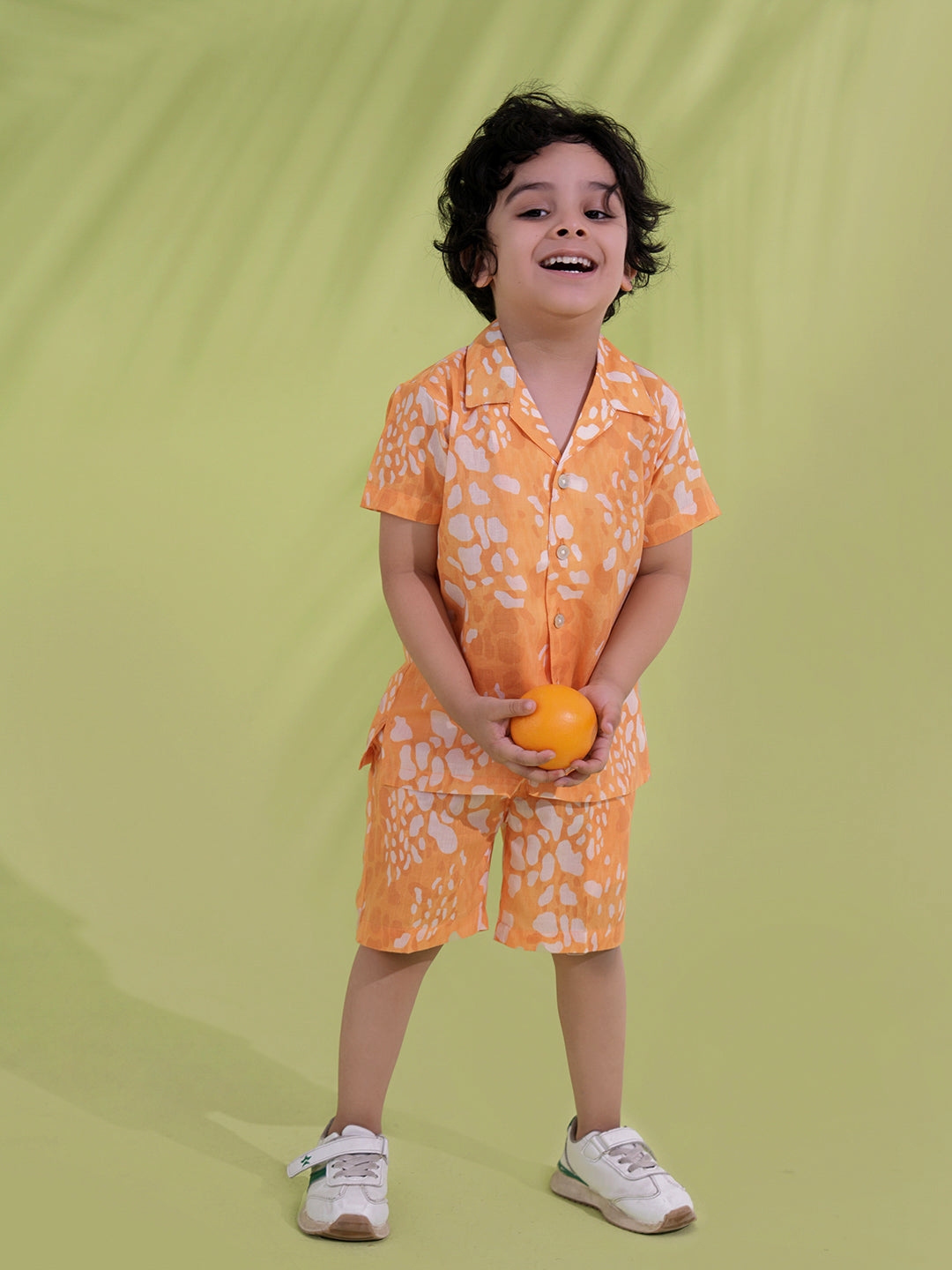 Orange Cotton Half Sleeves Abstract Printed Boys Co-Ords - AJ Dezines