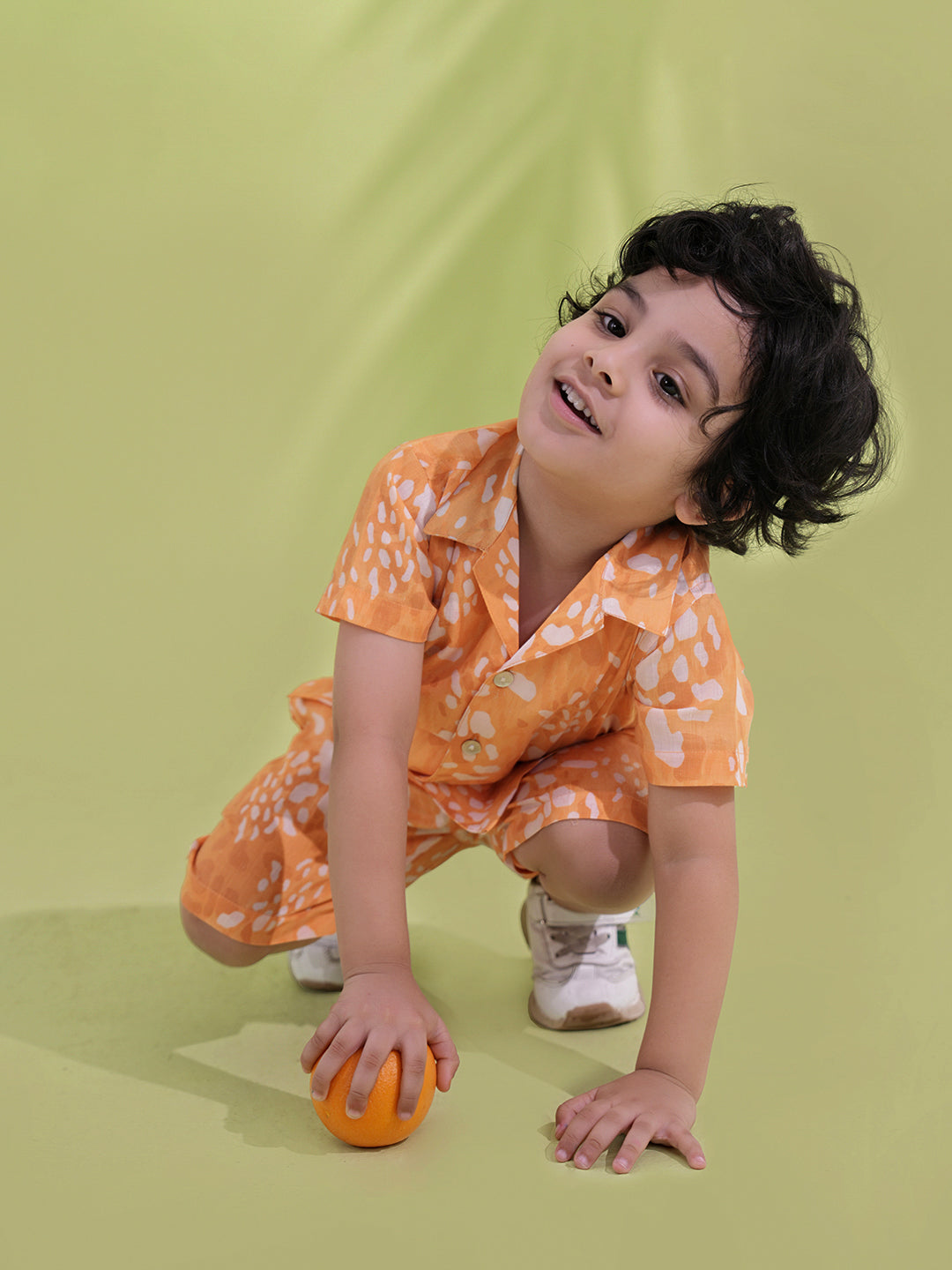 Orange Cotton Half Sleeves Abstract Printed Boys Co-Ords - AJ Dezines