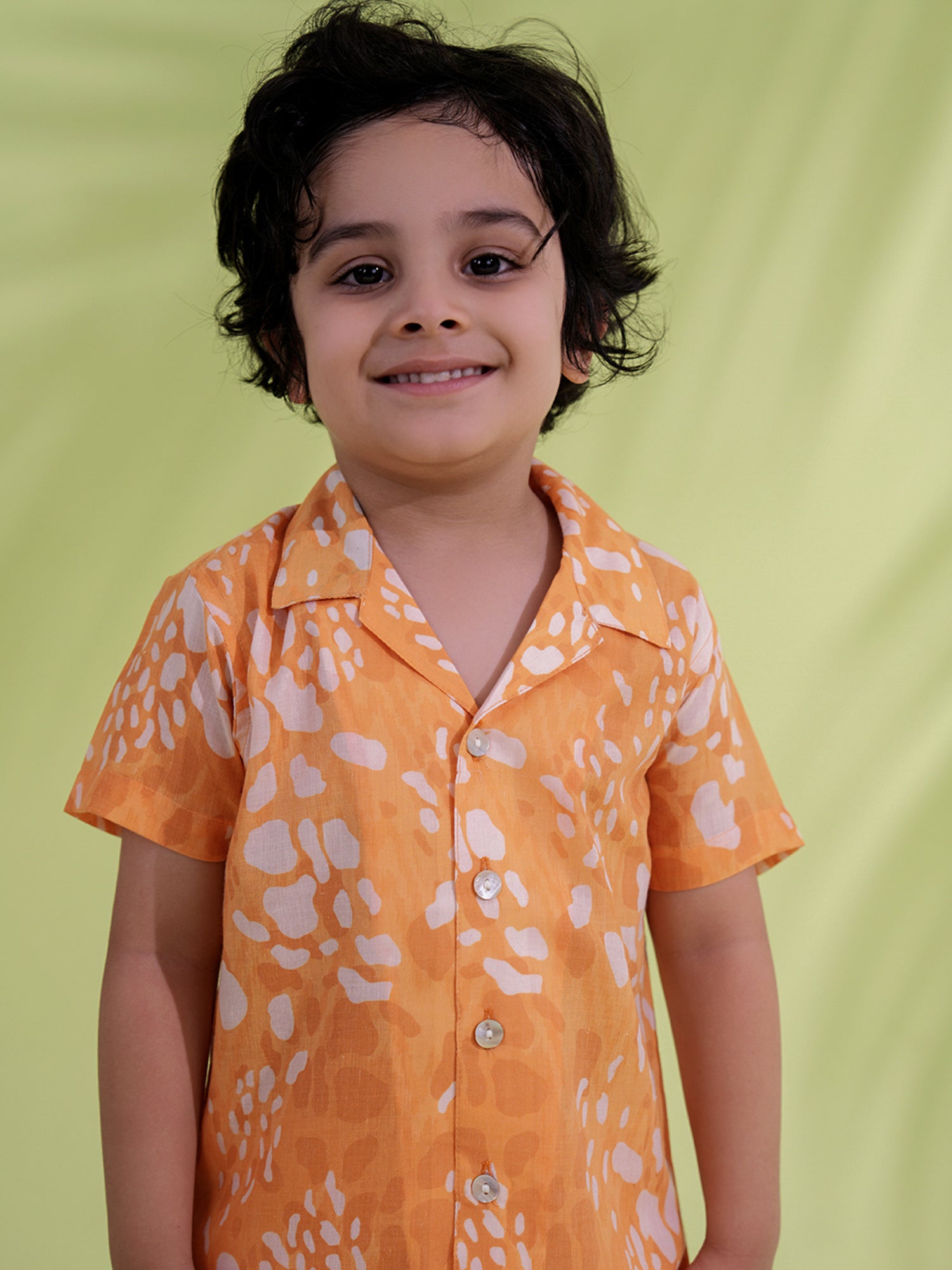 Orange Cotton Half Sleeves Abstract Printed Boys Co-Ords - AJ Dezines